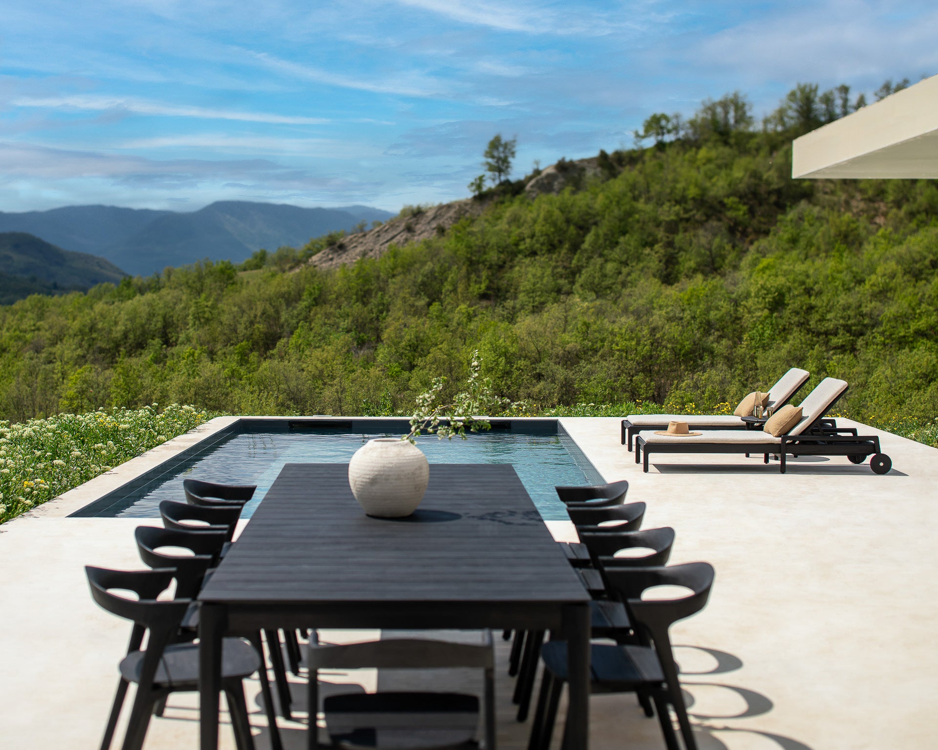 Bok Outdoor Dining Table, Teak Black - Goode Studio