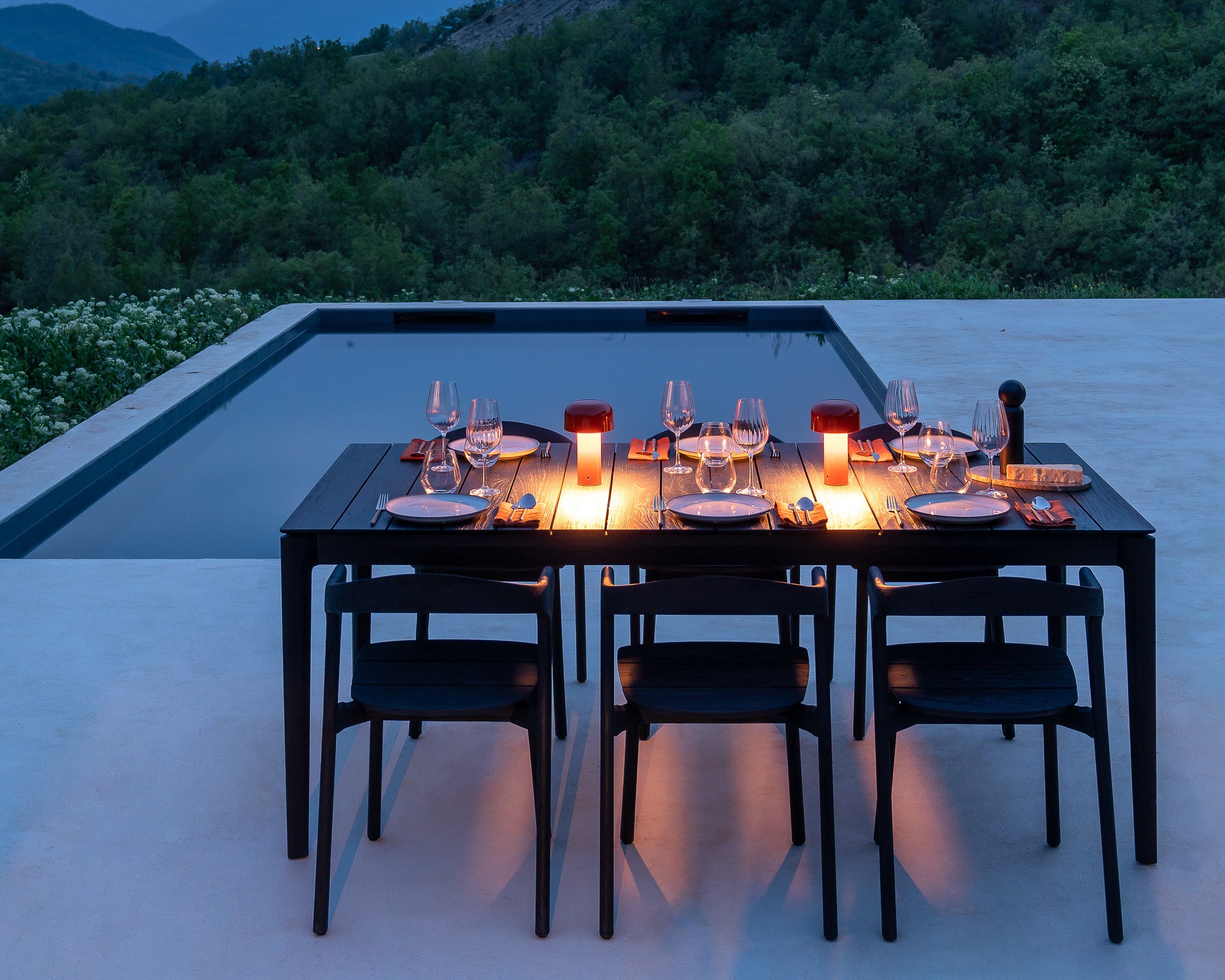 Bok Outdoor Dining Table, Teak Black - Goode Studio