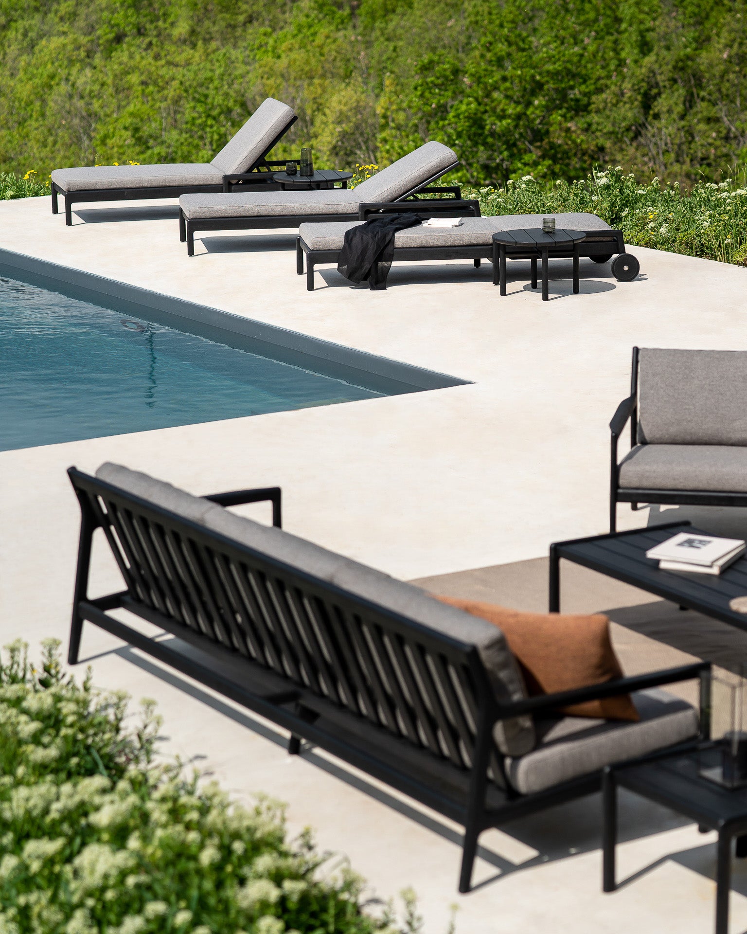 Jack Outdoor Adjustable Lounger Frame - Teak Black - Goode Studio