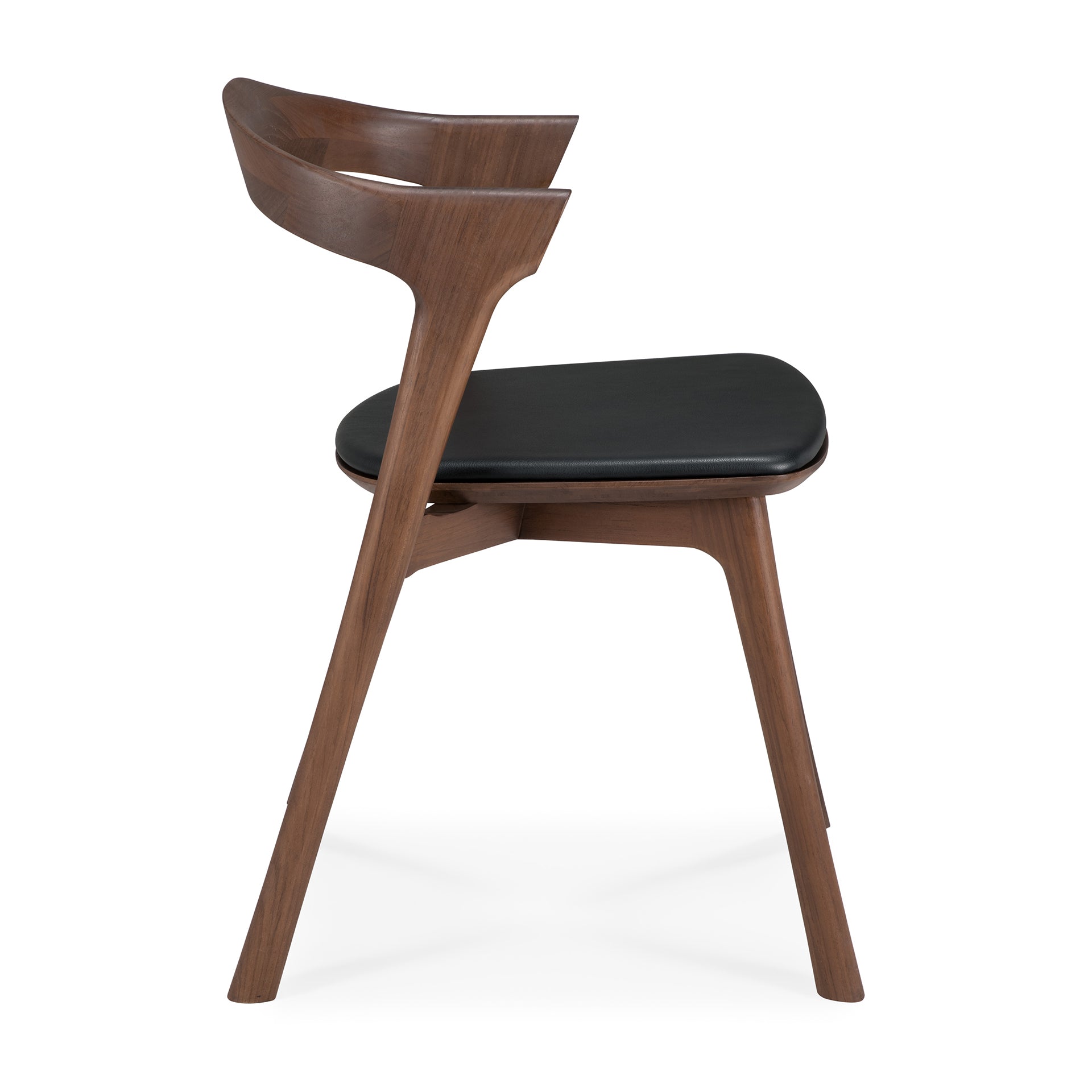 Bok-dining-chair-varnished-teak-brown-with-Black-leather-profile-cut-Goode-Studio