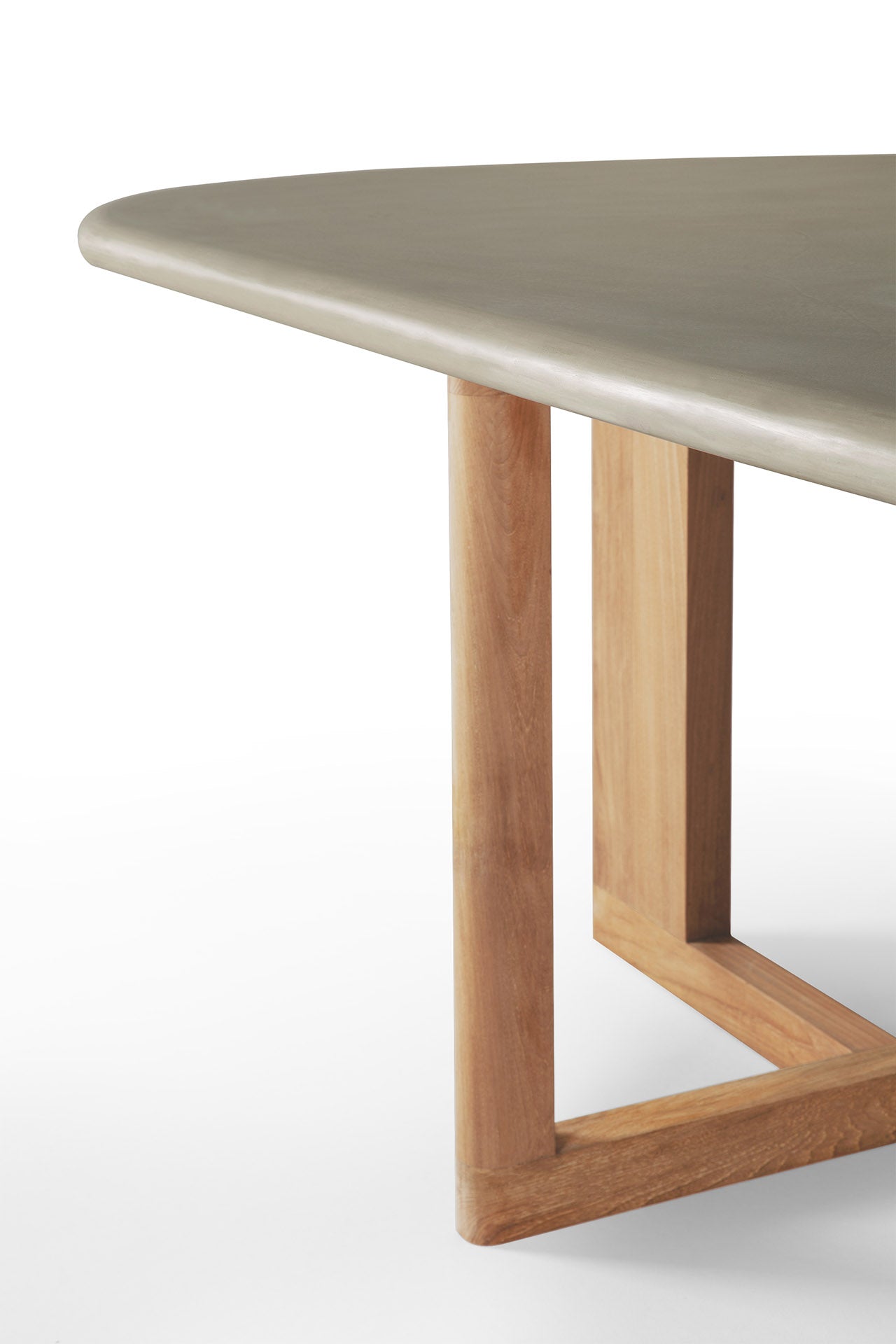 Trestle-outdoor-dining-table-concrete-top-reclaimed-teak-base-Light-Grey-oval-cut-Goode-Studio