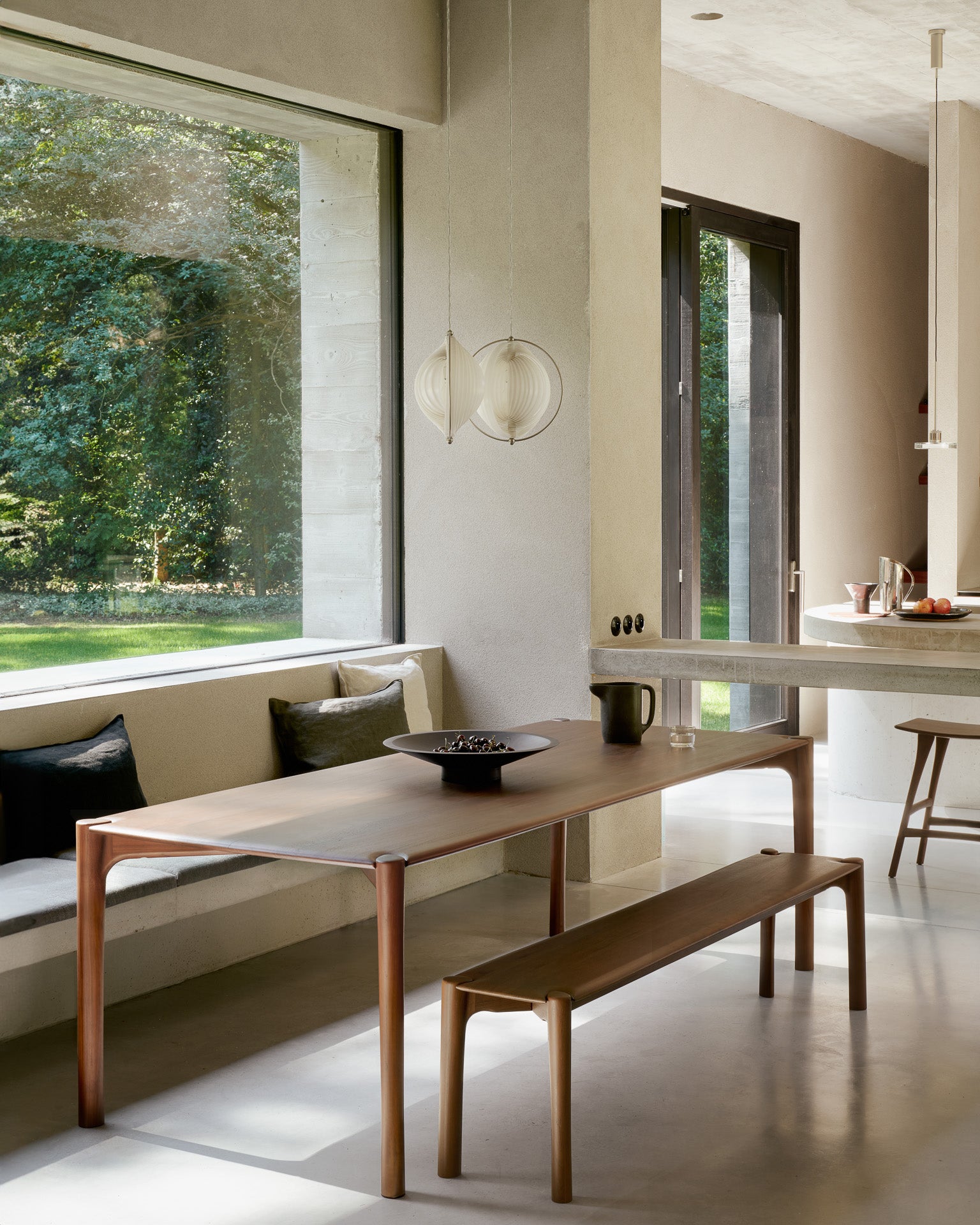 PI-dining-table-teak-brown-PI-bench-teak-brown-Satellite-bowl-mahogany-dark-brown-Goode-Studio