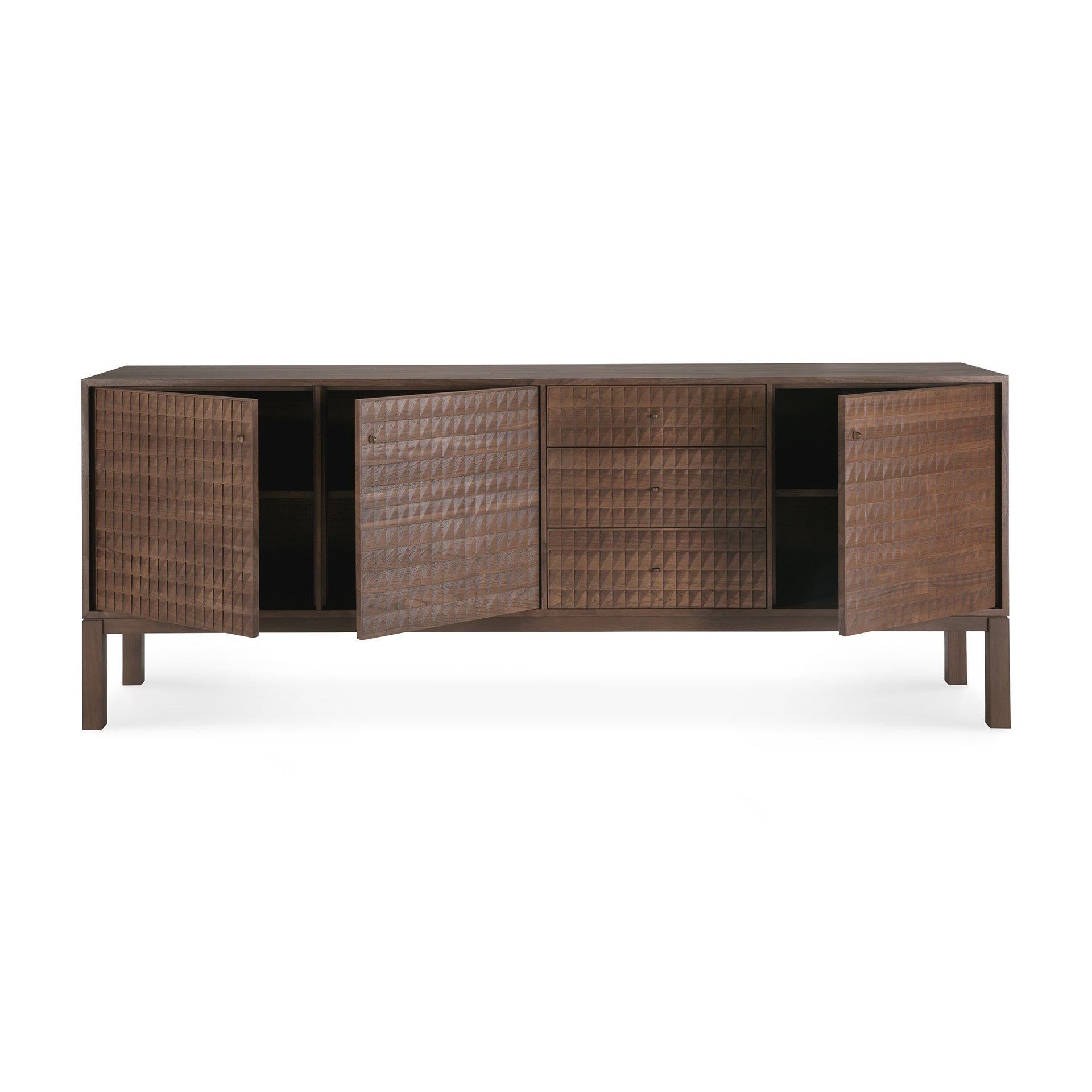 Sono-sideboard-varnished-teak-light-brown-3doors-3drawers-front02-cut-Goode-Studio