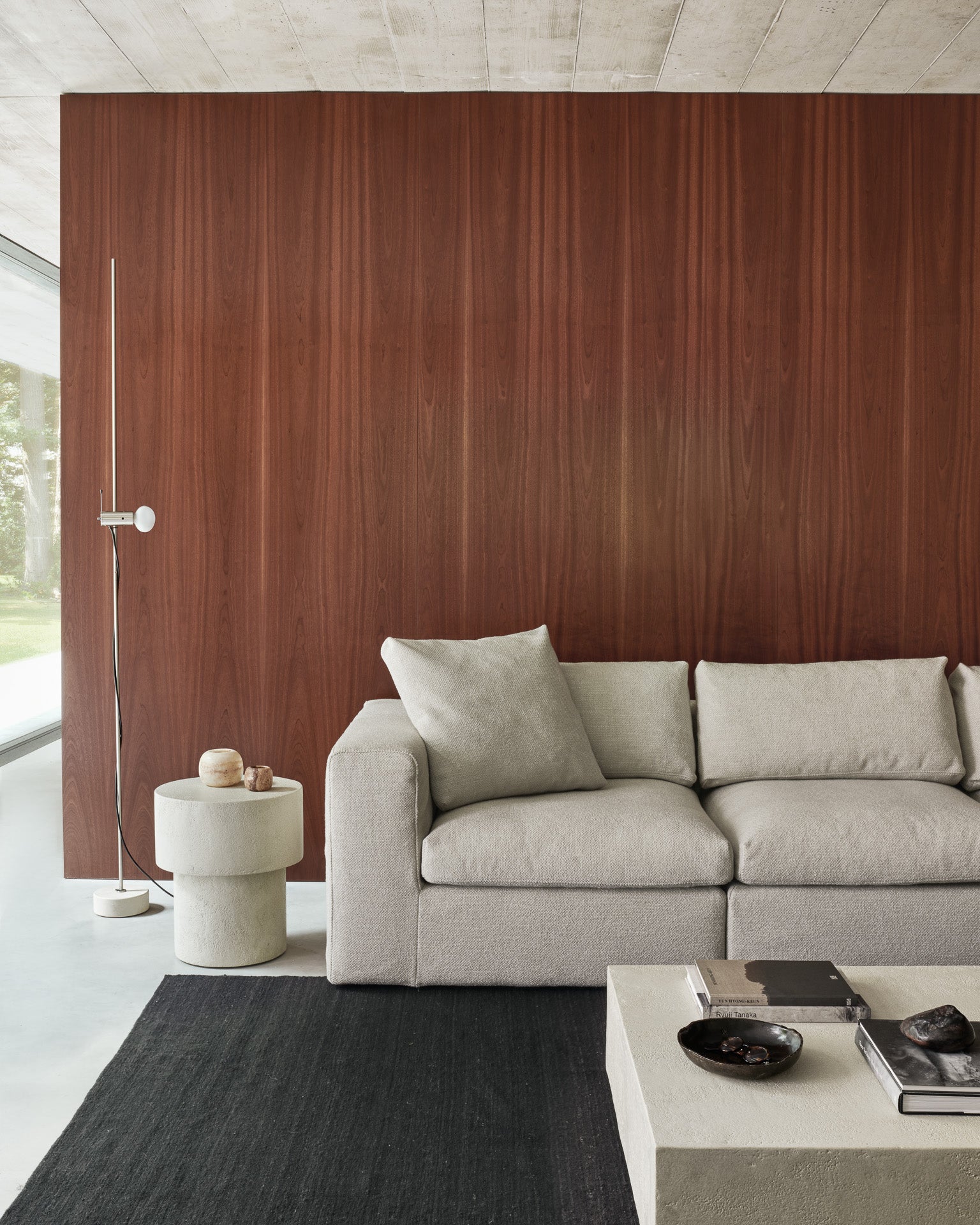 Mellow-sofa-off-white-eco-fabric-elements-side-table-coffee-table-microcement-Goode-Studio