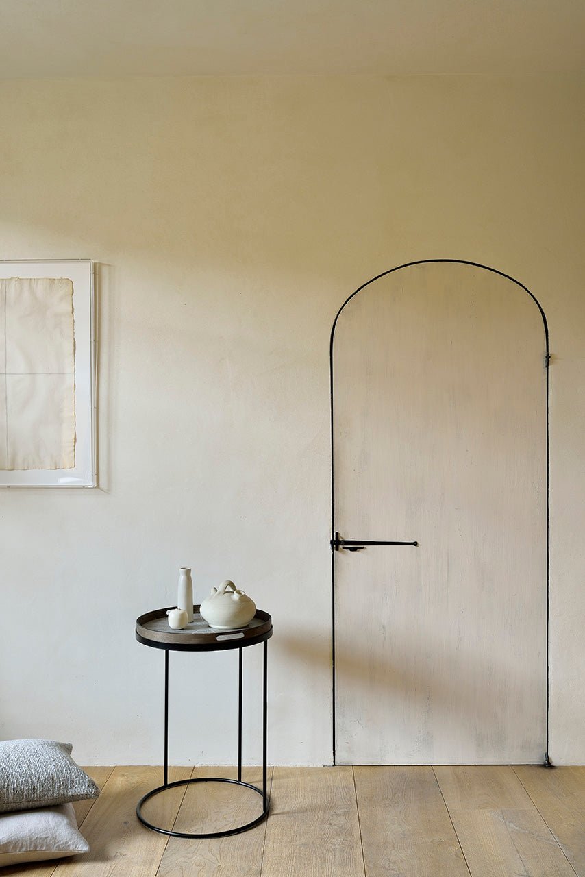 White-Slice-wooden-tray-Round-tray-side-table-Goode-Studio