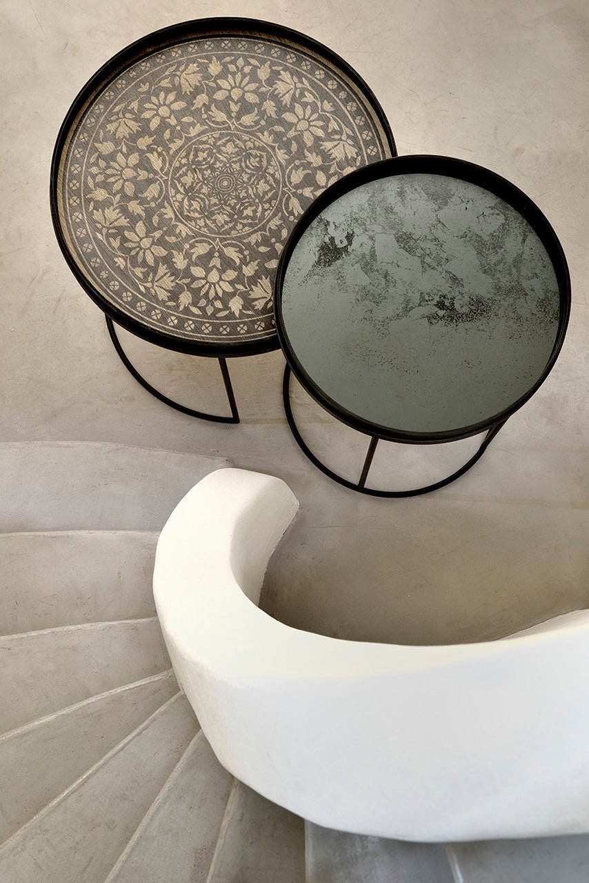 Black-Marrakesh-wooden-tray-Clear-mirror-tray-Goode-Studio