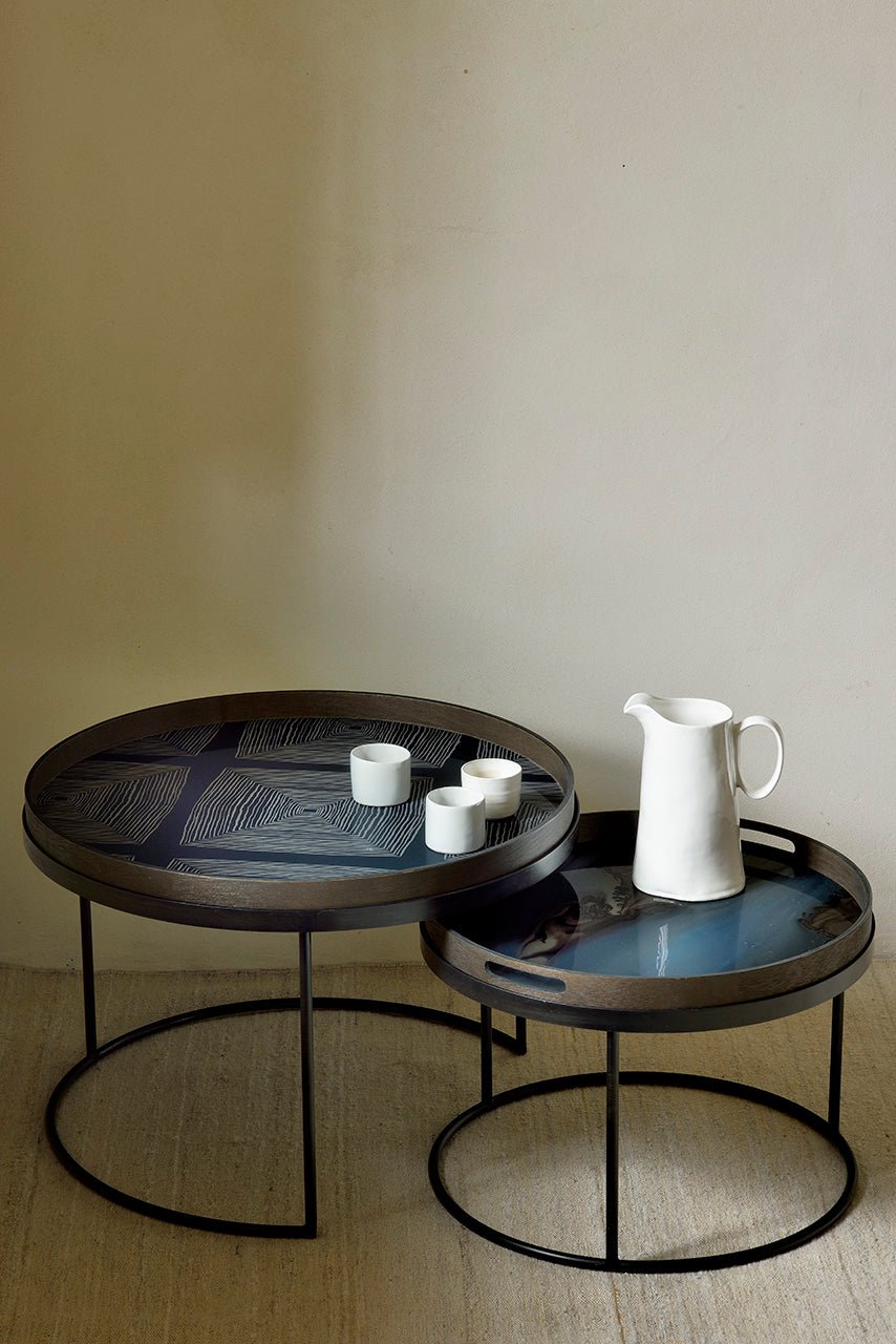 Round-tray-coffee-table-set-Ink-linear-squares-tray-slate-organic-tray-Goode-Studio