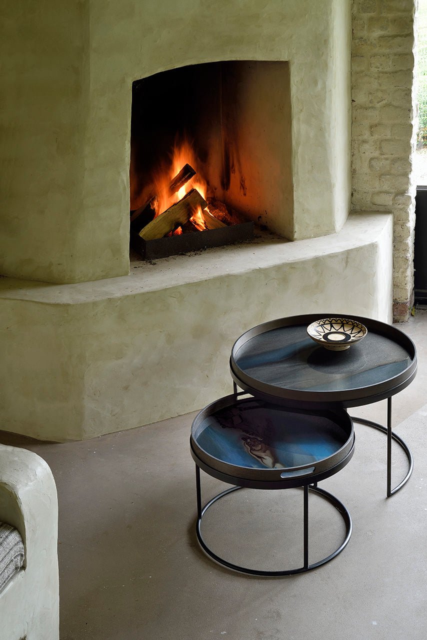 Round-tray-coffee-table-set-graphite-organic-tray-slate-organic-tray-Goode-Studio