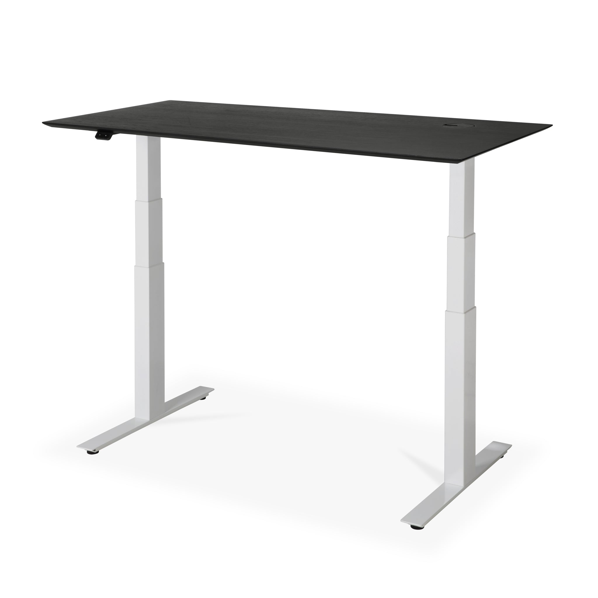 Bok-adjustable-desk-varnished-oak-black-top-white-base-rectangular-with-cable-management-EU-140-side-cut-Goode-Studio