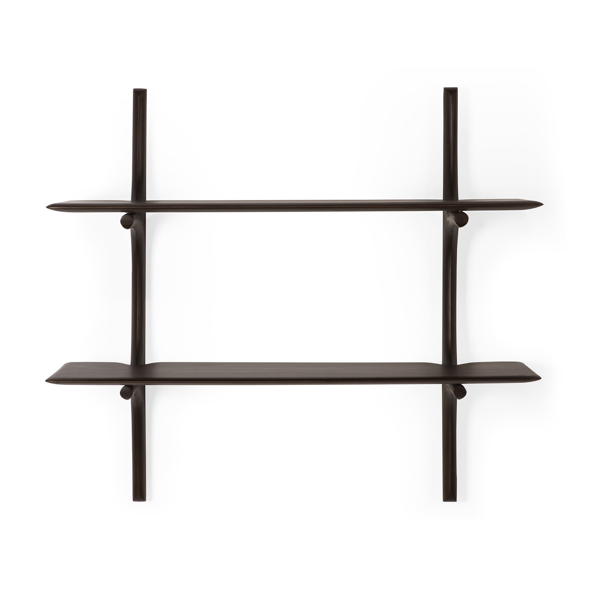 Mahogany-Polished-Imperfect-dark-brown-wall-shelf-2-shelves-front-cut-Goode-Studio