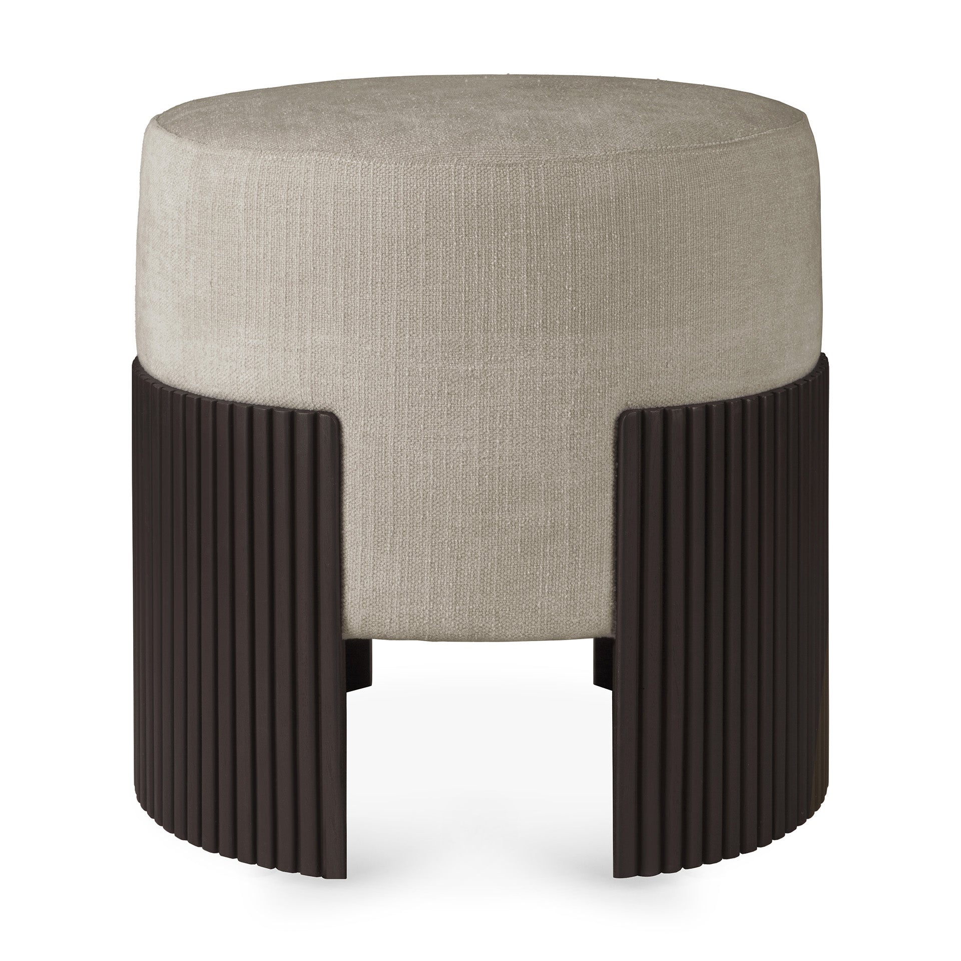 Roller-Max-pouf-varnished-mahogany-dark-brown-Off-White-fabric-front-cut-Goode-Studio