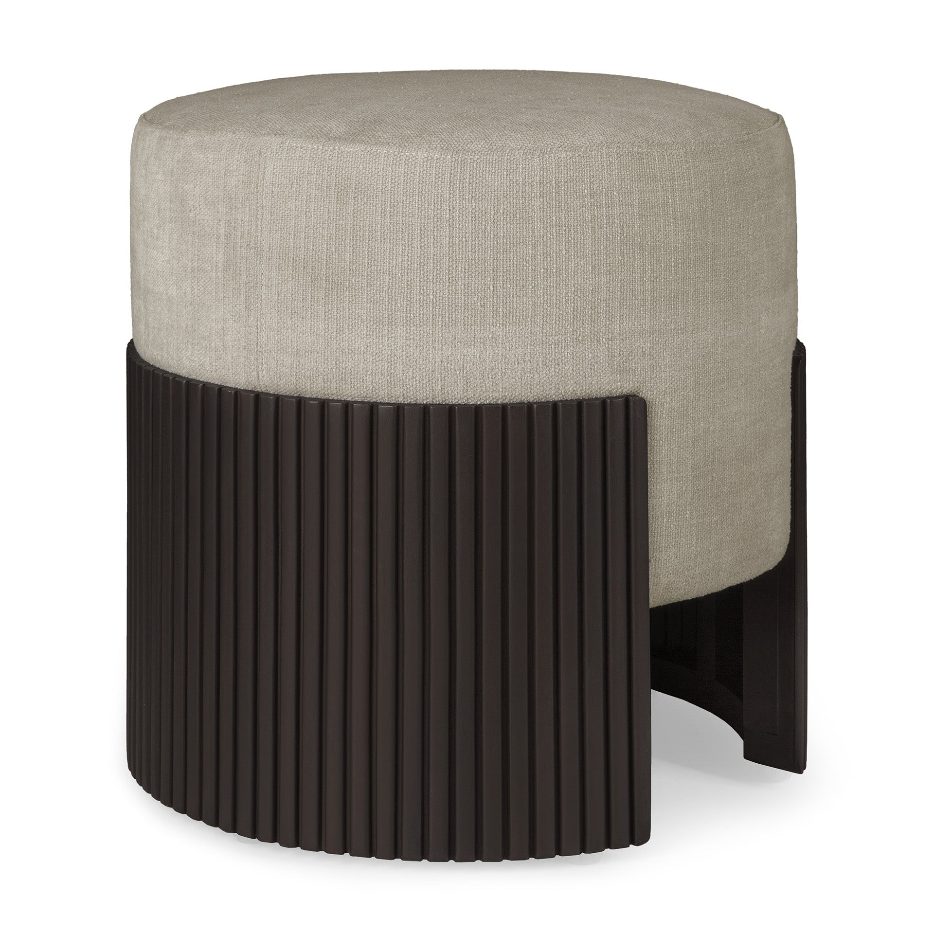 Roller-Max-pouf-varnished-mahogany-dark-brown-Off-White-fabric-profile-cut-Goode-Studio