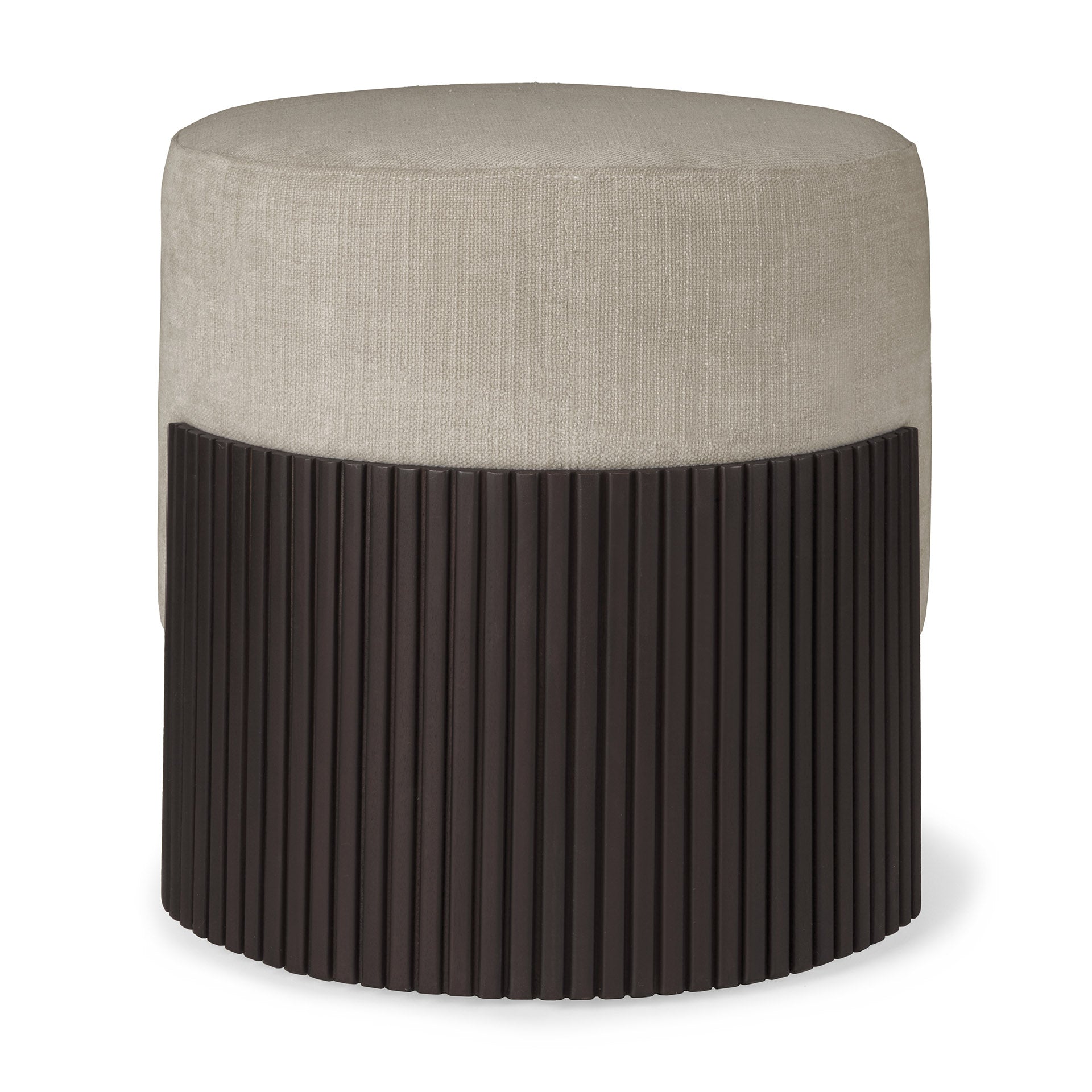 Roller-Max-pouf-varnished-mahogany-dark-brown-Off-White-fabric-side-cut-Goode-Studio