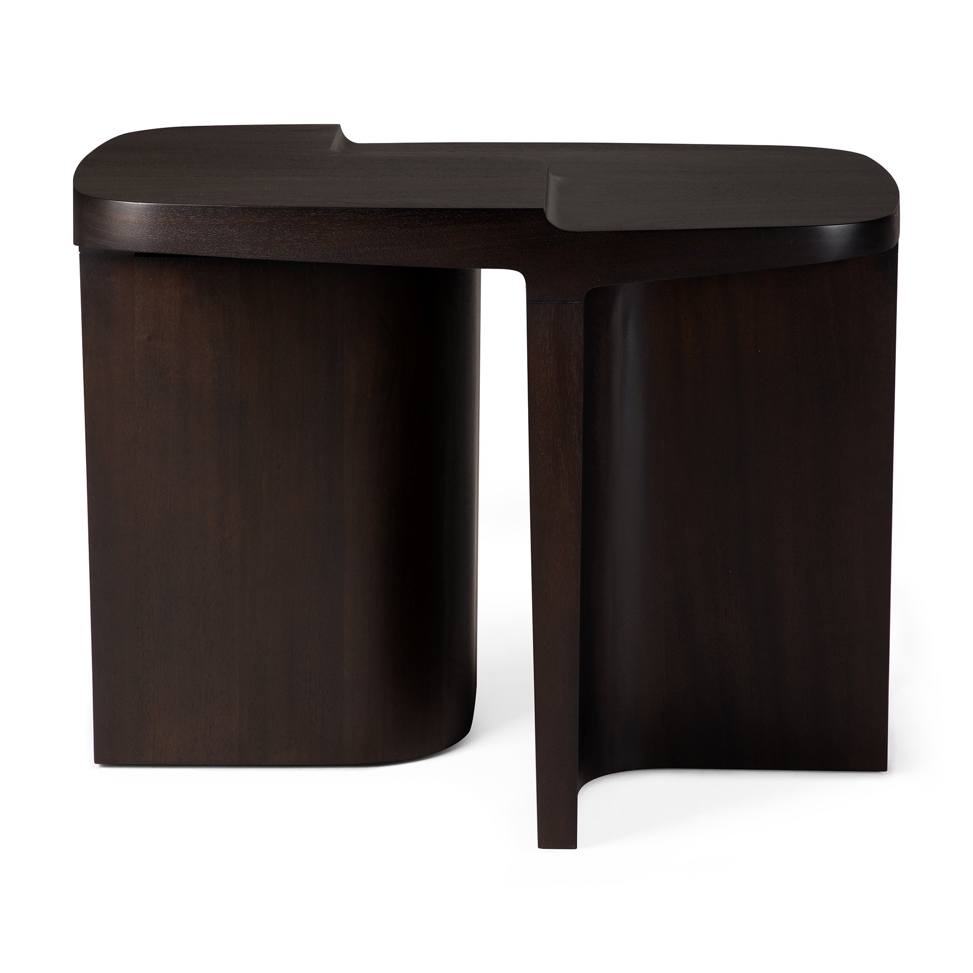Brutalist-side-table-varnished-mahogany-rose-brown-rectangular-side-cut-test-cut-Goode-Studio