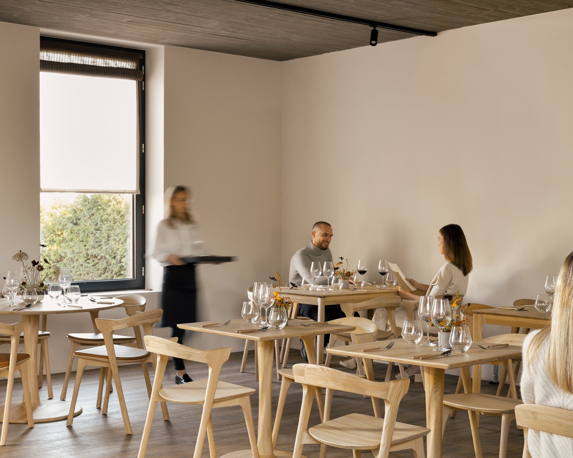 Torsion-table-square-Bok-chair-Bok-chair-cognac-leather-Torsion-table-round-Bok-table-Goode-Studio