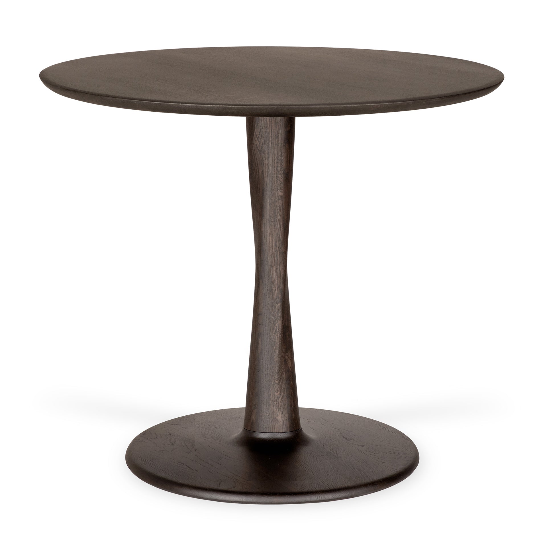 Torsion-dining-table-varnished-oak-brown-round-front-cut-Goode-Studio