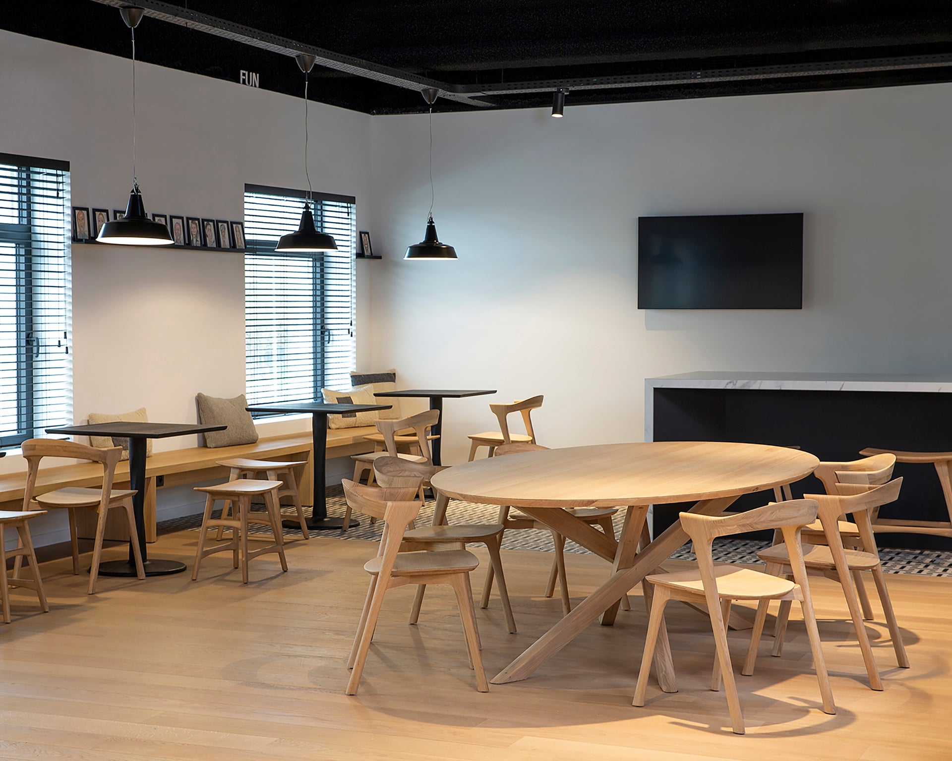 Oak-Mikado-dining-table-Torsion-dt-black-Bok-chair-Osso-stool-Goode-Studio