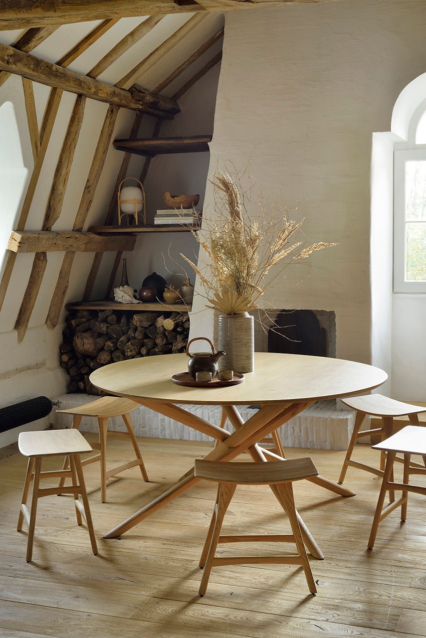 Mikado-round-dining-table-Oak-Osso-stool-Goode-Studio