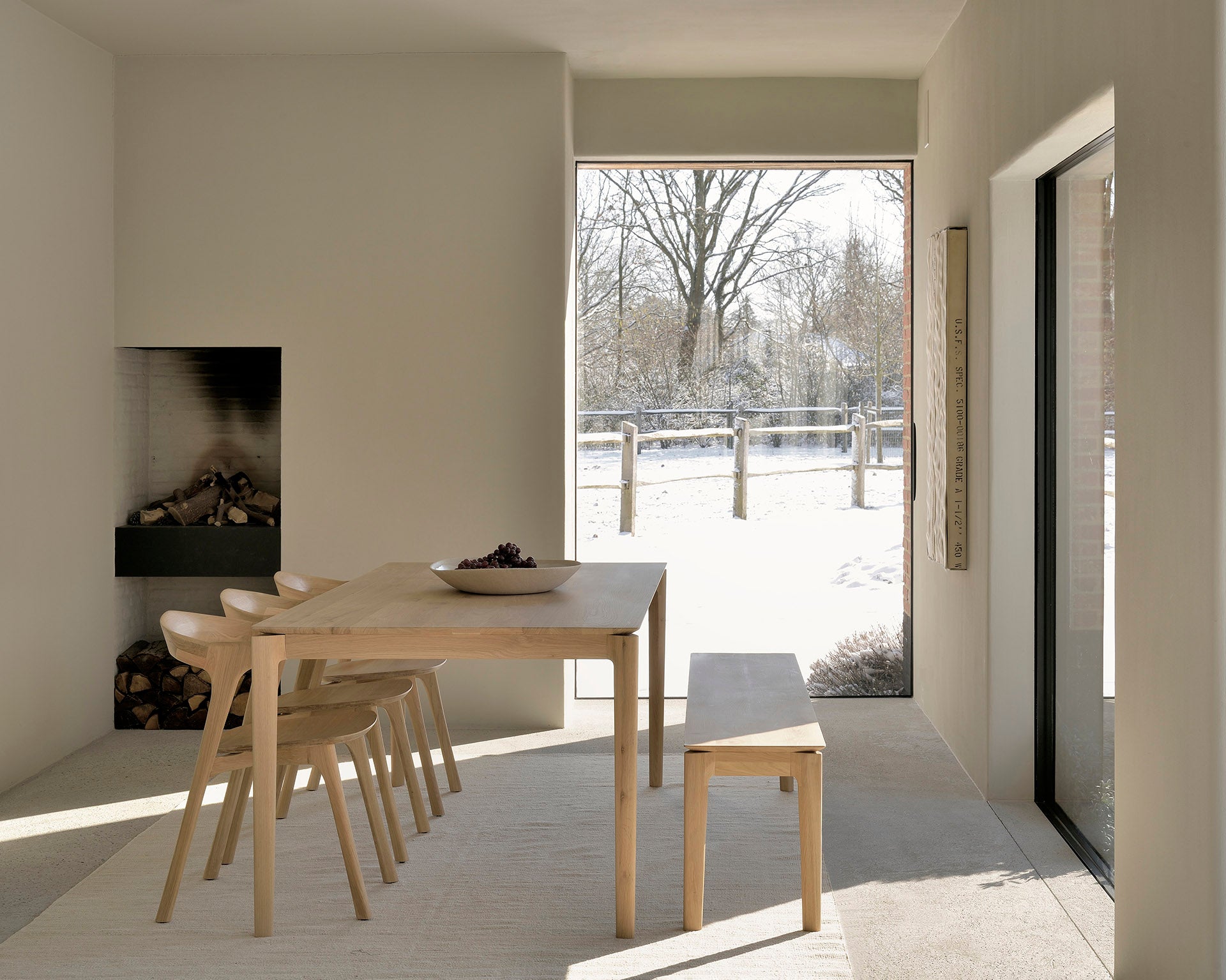 Oak-Bok-chair-Oak-Bok-dining-table-Oak-Bok-bench-Sand-Nomad-kilim-rug-Goode-Studio