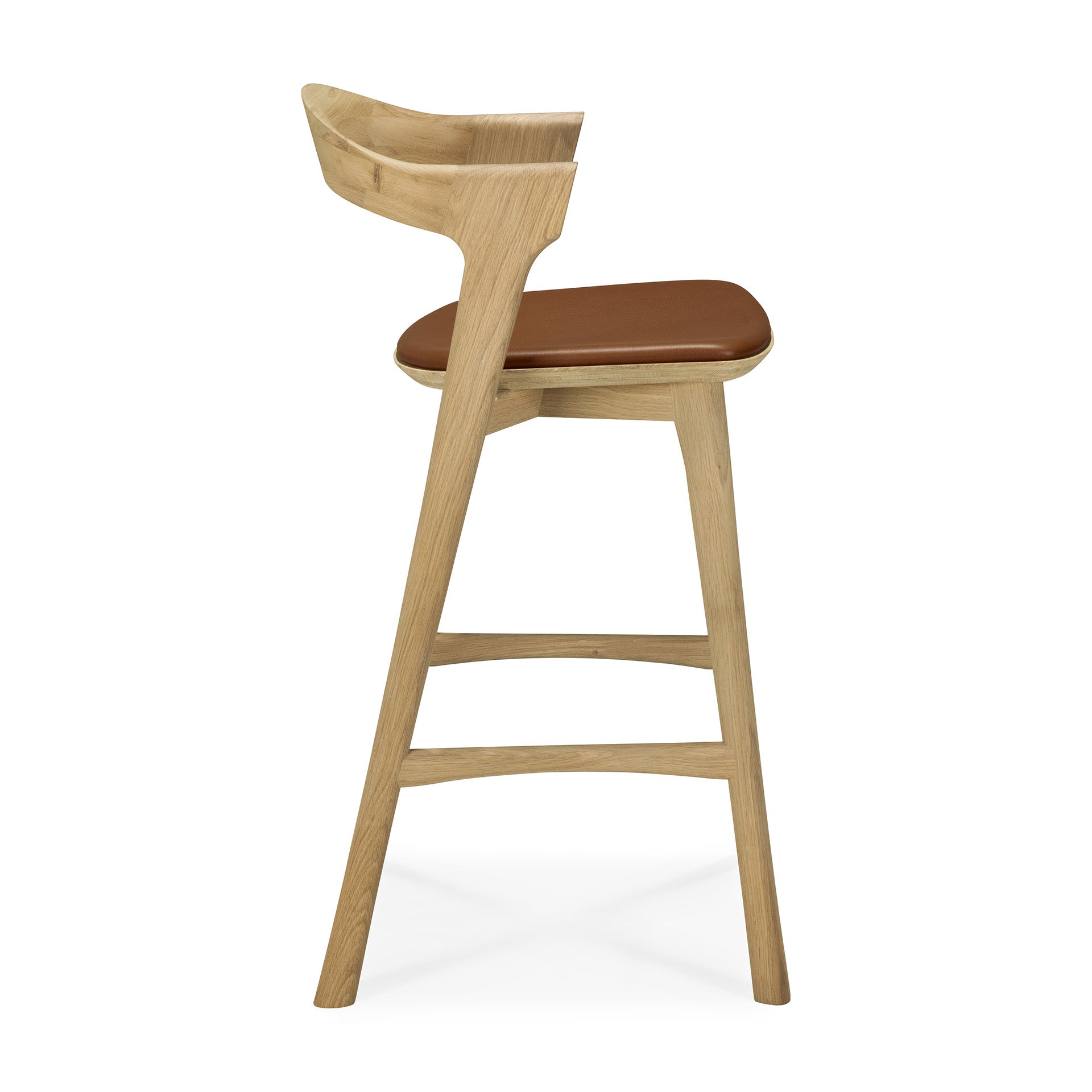 Bok-counter-stool-varnished-oak-Cognac-leather-profile-cut-Goode-Studio