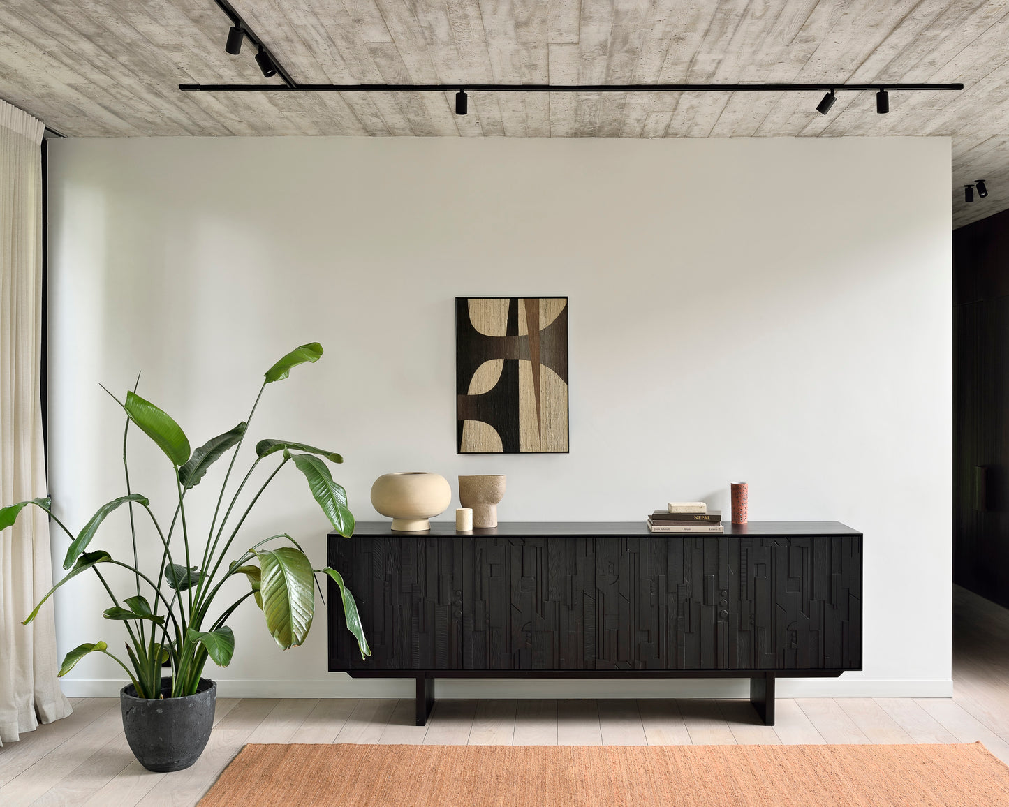 Teak-Mosaic-sideboard-Terracotta-Nomad-kilim-rug-Goode-Studio