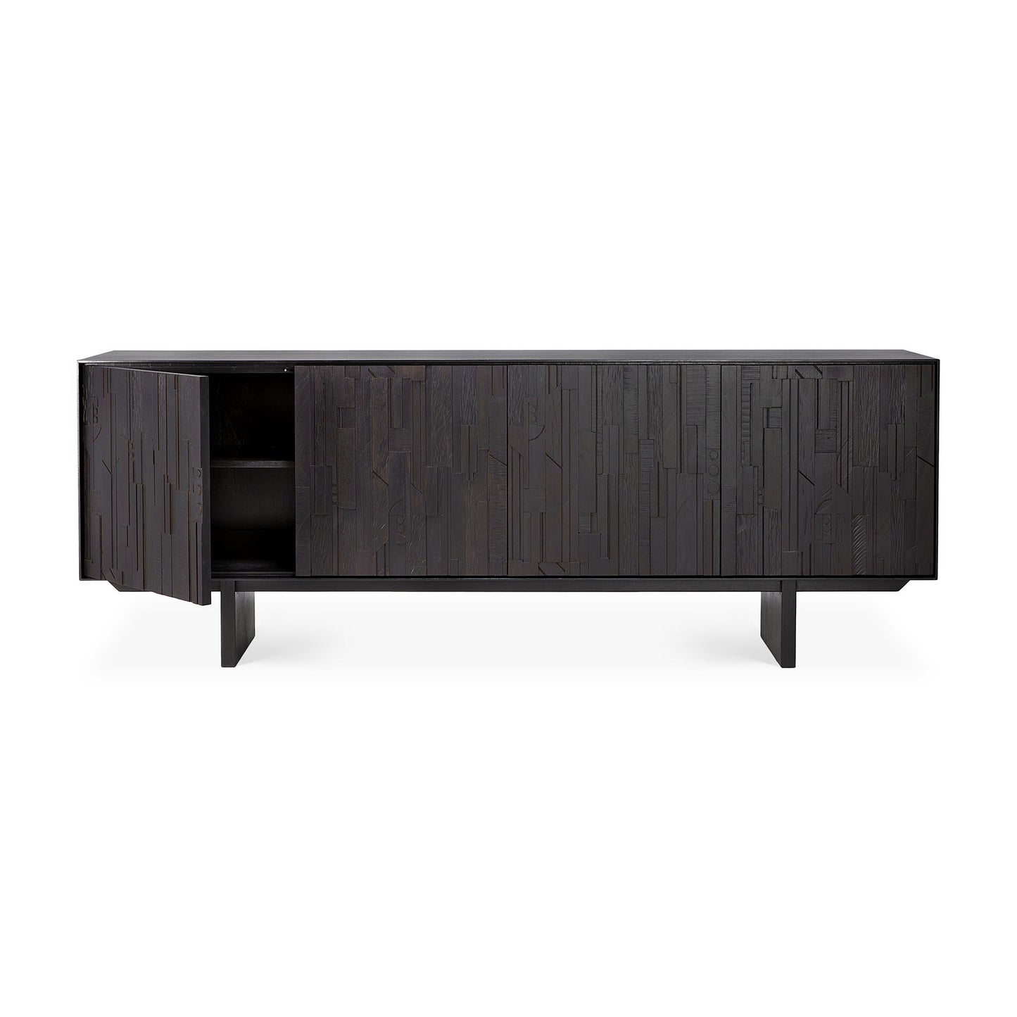 Teak-Mosaic-sideboard-4-doors-front-open-cut-Goode-Studio
