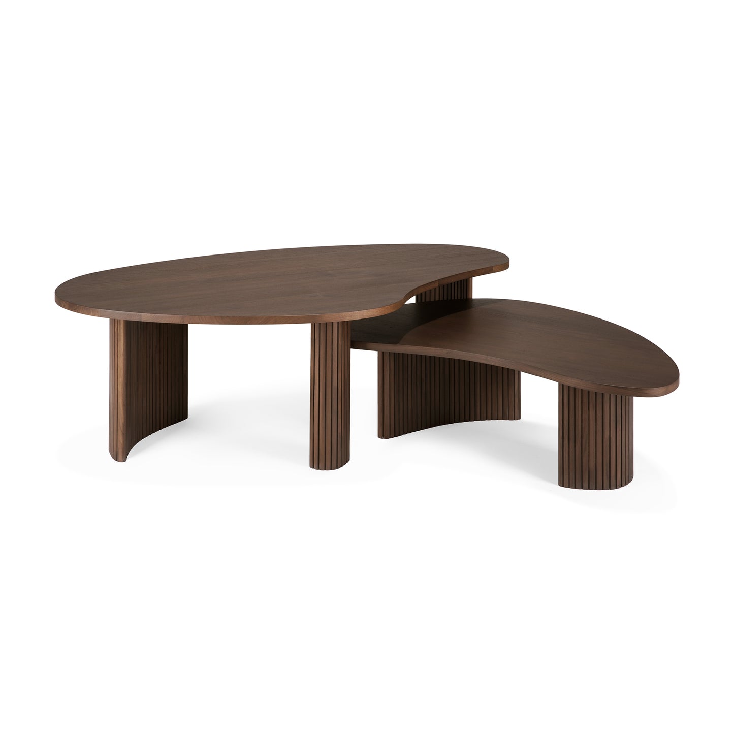 Boomerang-coffee-table-varnished-teak-brown-pebble-shape-set-adjusted-profile-cut-Goode-Studio