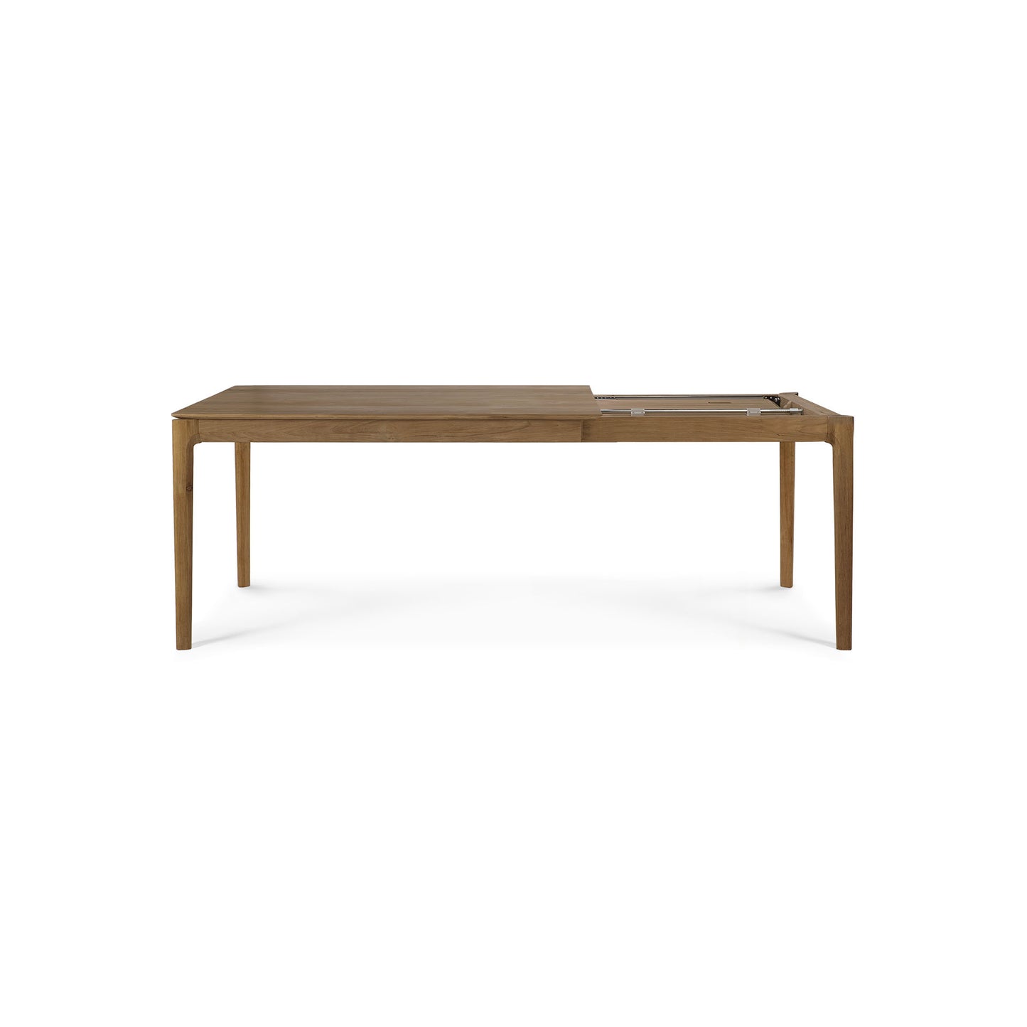 Natural teak Bok extendable dining table sculptural curved leg design
