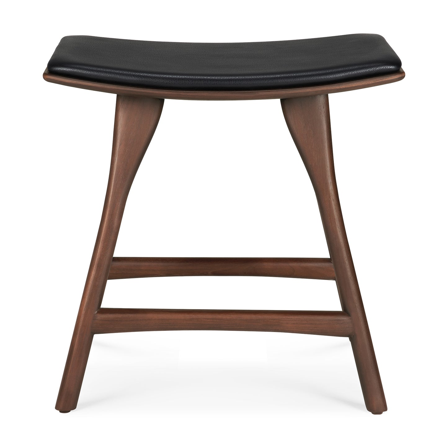 Osso-stool-varnished-teak-brown-black-leather-side-cut-Goode-Studio