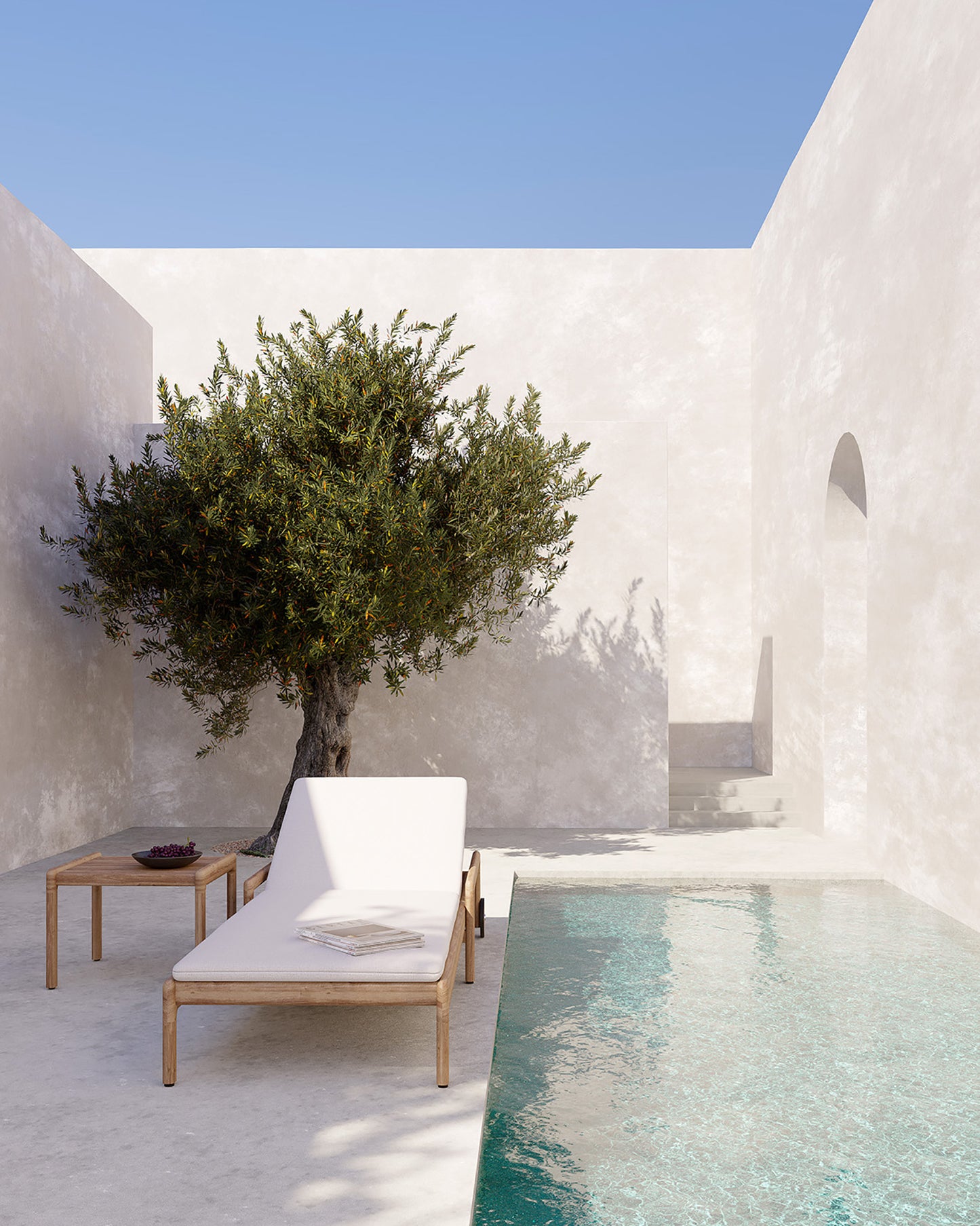 Teak-Jack-outdoor-lounger-cushion-off-white-Jack-side-table-Goode-Studio