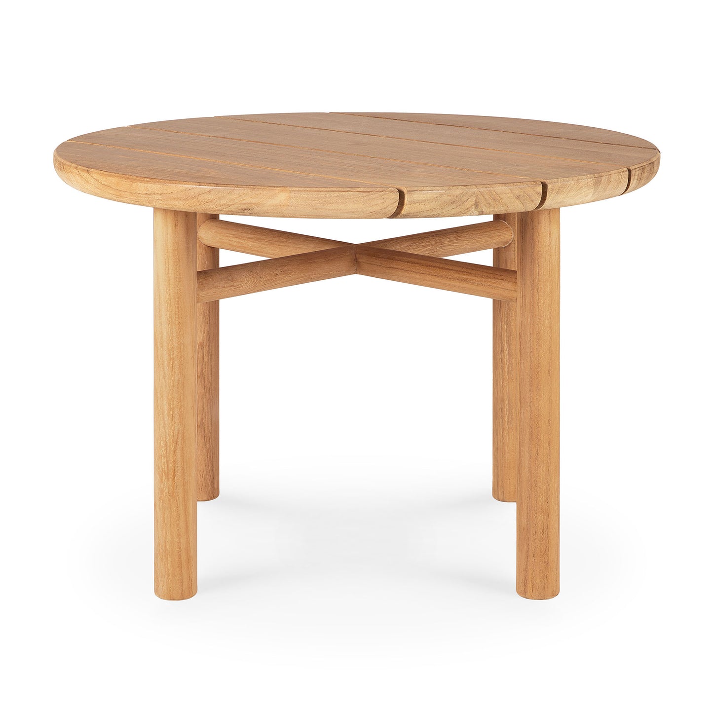 Round wooden table on a white background