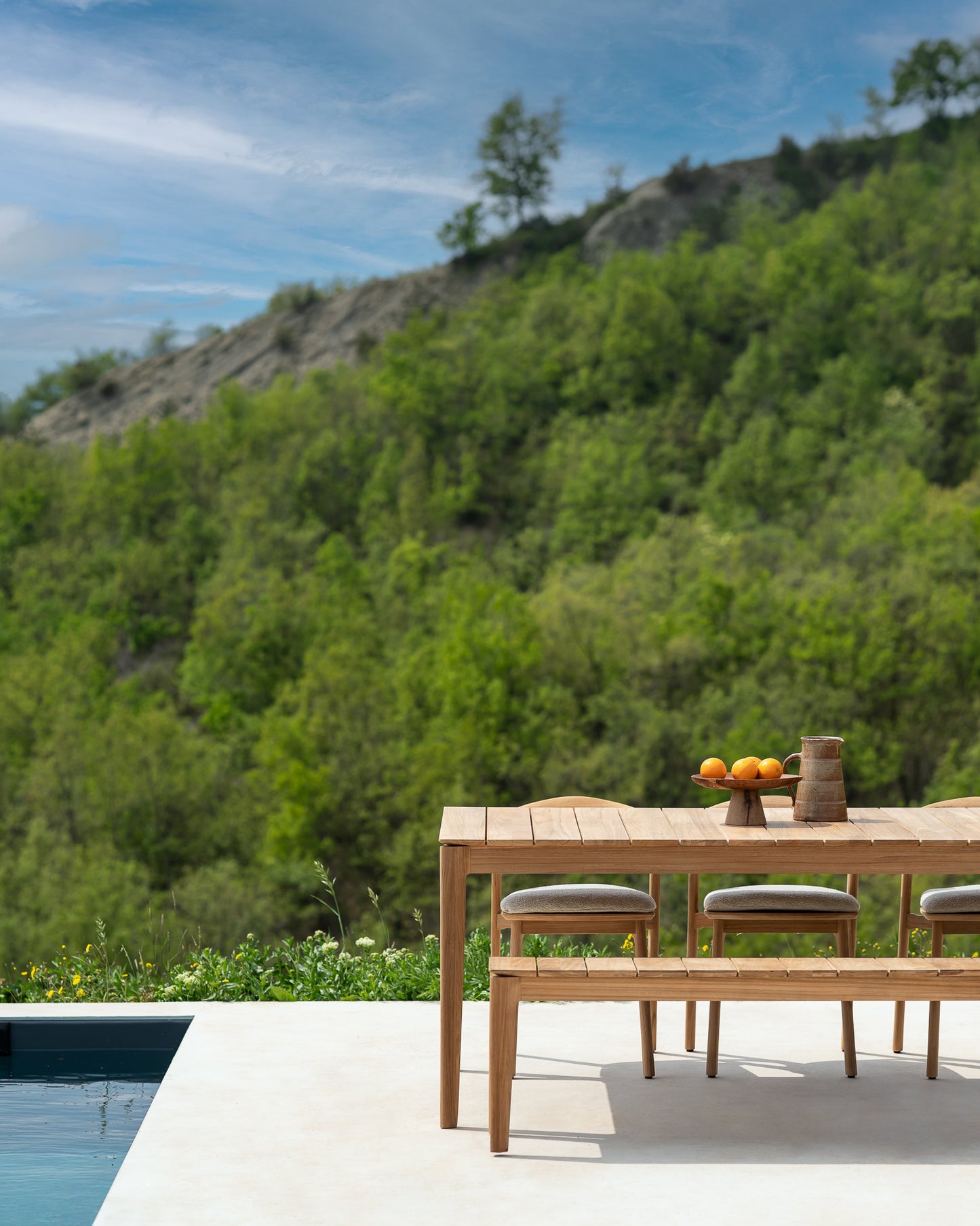 Bok-outdoor-dining-table-Bok-dining-chair-mocha-fabric-Bok-bench-Goode-Studio