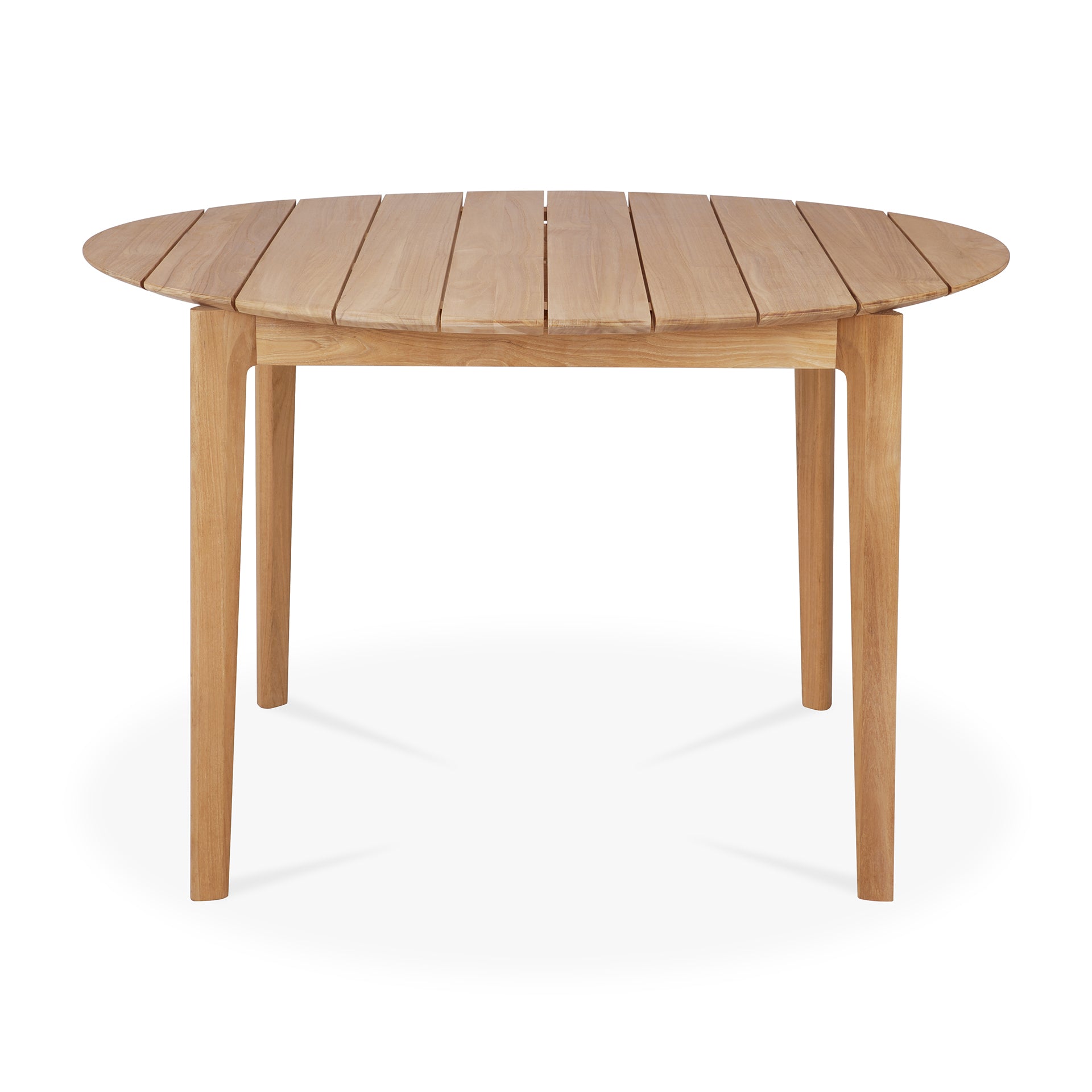 Bok-outdoor-dining-table-teak-round-front-cut-Goode-Studio