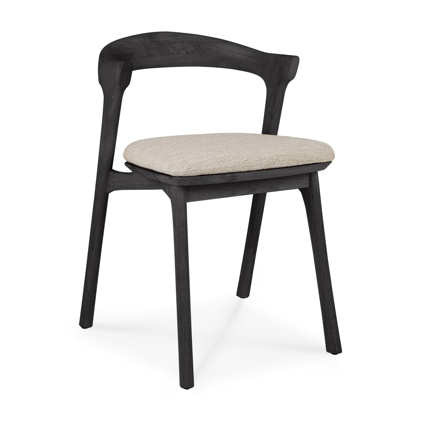 Bok-outdoor-dining-chair-with-cushion-Teak-Black-Natural-fabric-front-cut-Goode-Studio