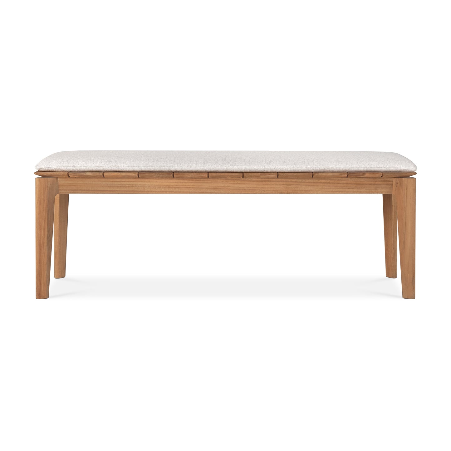Bok-outdoor-bench-137-teak-Off-White-fabric-front-cut-Goode-Studio