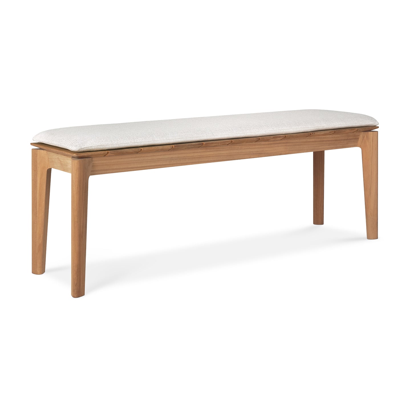 Bok-outdoor-bench-137-teak-Off-White-fabric-front-cut-Goode-Studio