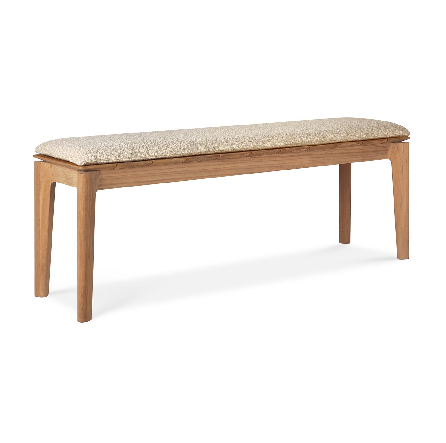 Bok-outdoor-bench-137-teak-Natural-fabric-front-cut-Goode-Studio