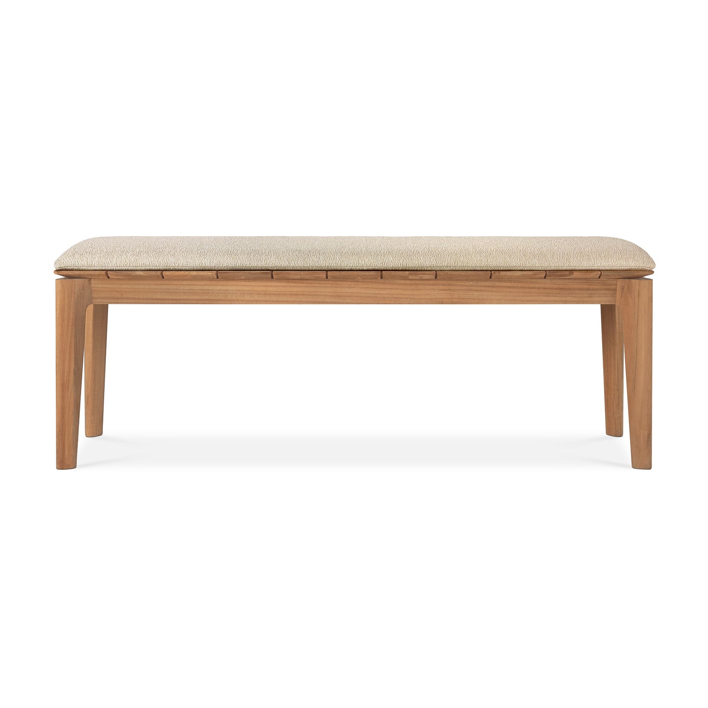 Bok-outdoor-bench-137-teak-Natural-fabric-front-cut-Goode-Studio