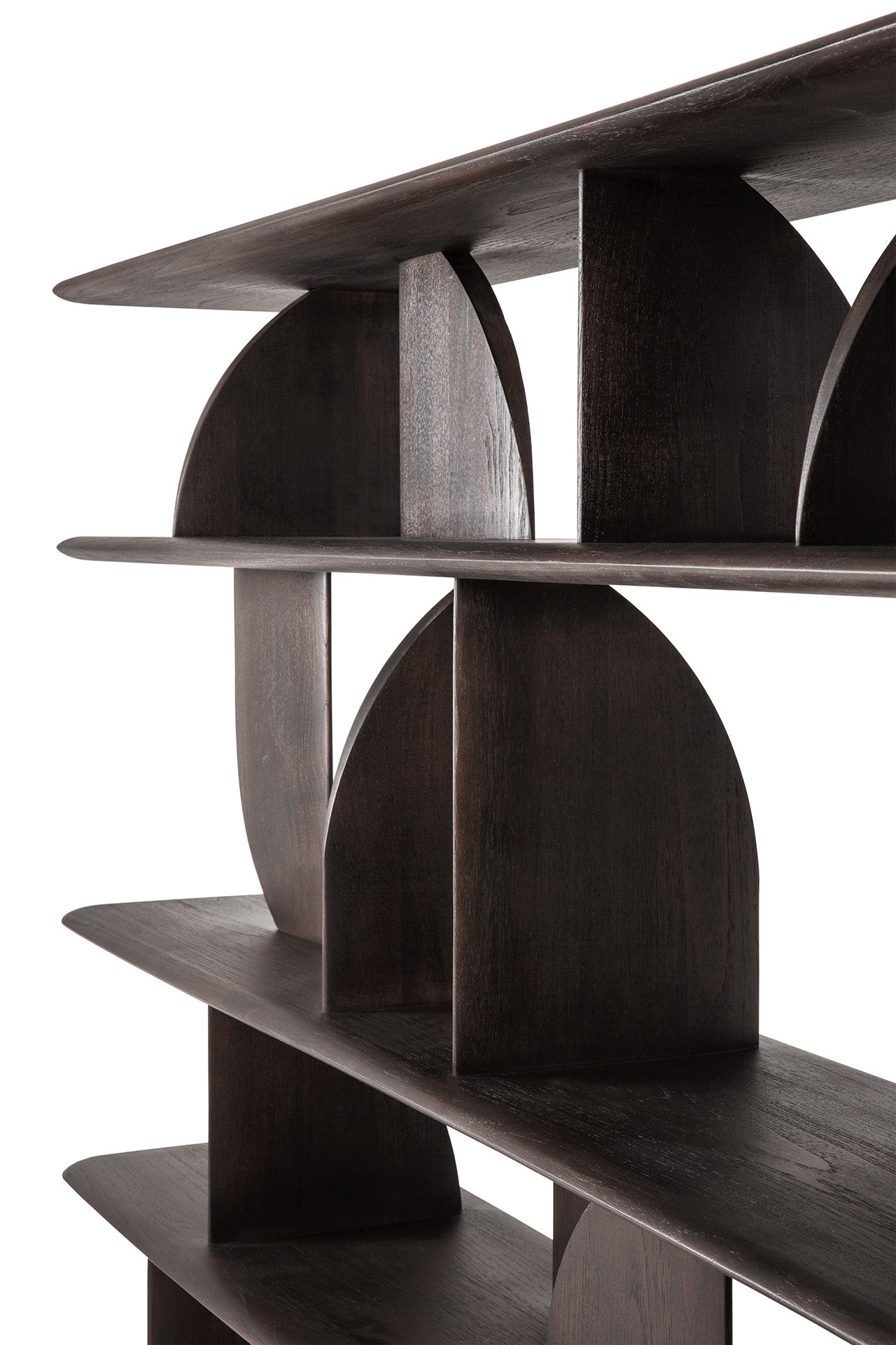 Geometric-rack-varnished-teak-dark-brown-Goode-Studio