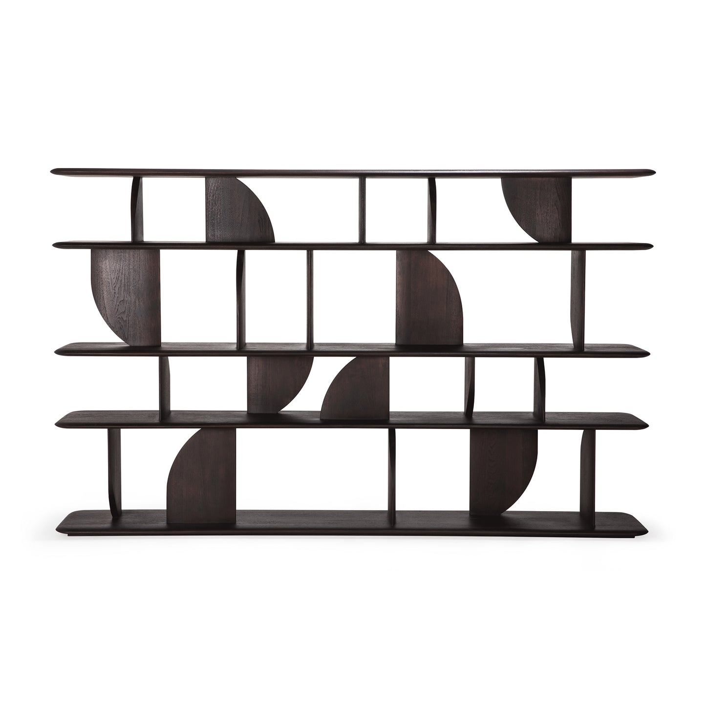 Geometric-rack-varnished-teak-dark-brown-front-cut-Goode-Studio
