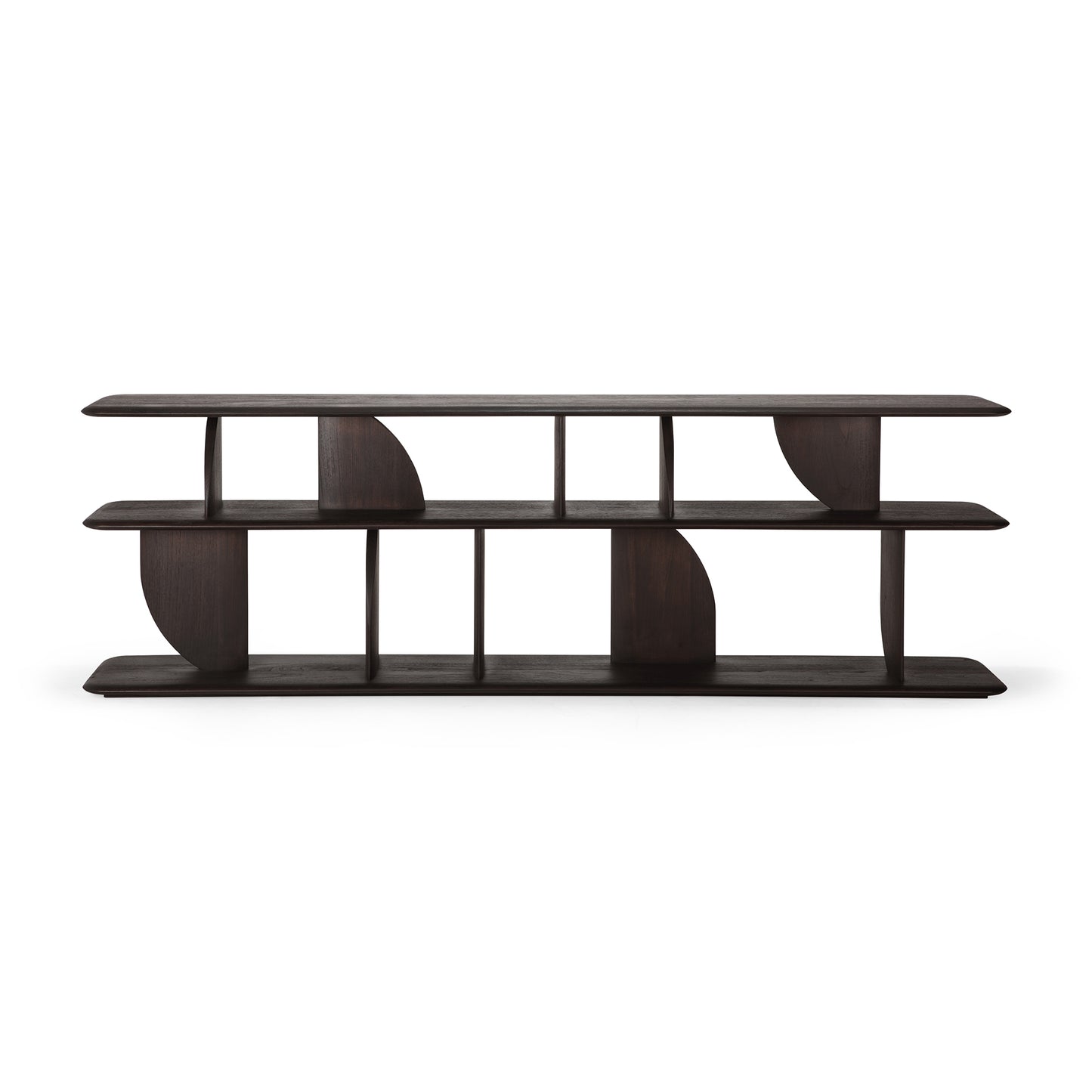 Geometric-console-varnished-teak-dark-brown-front-cut-Goode-Studio