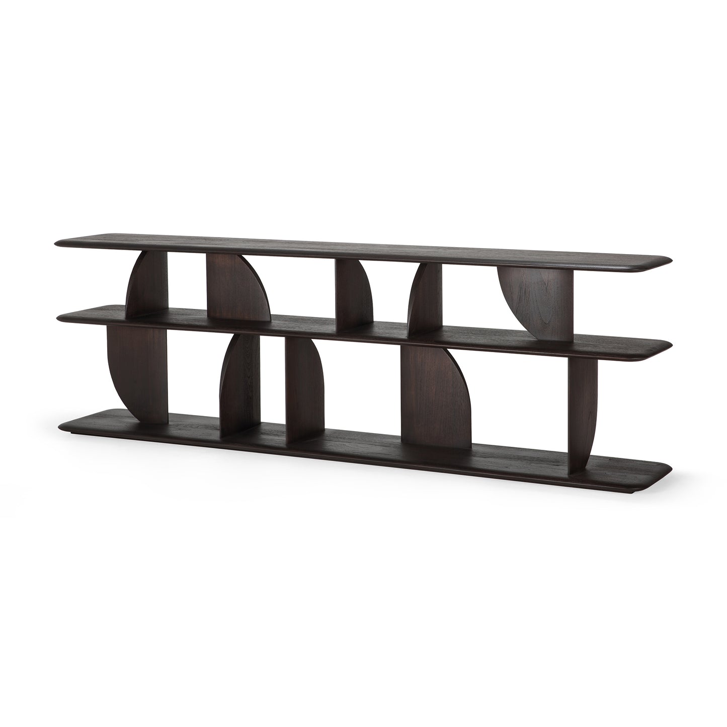 Geometric-console-varnished-teak-dark-brown-side-cut-Goode-Studio