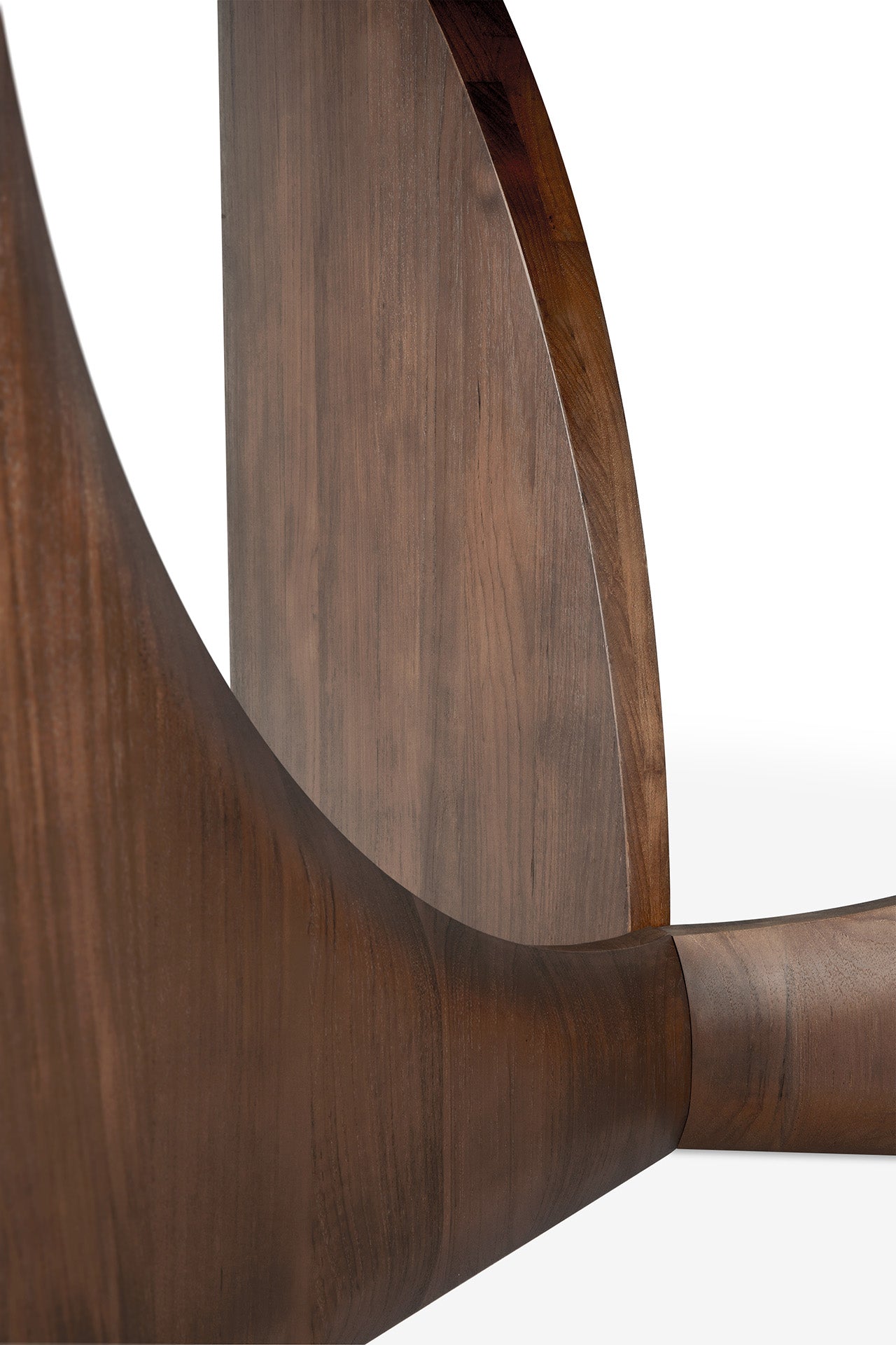 Geometric round dining table teak brown base design
