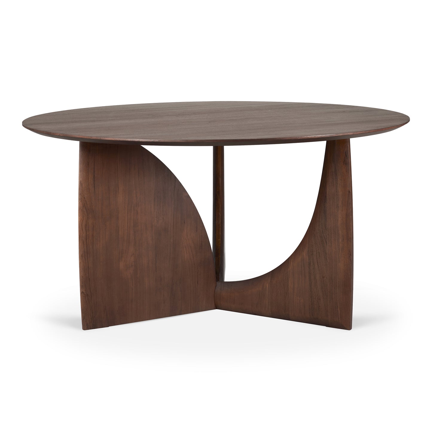 Geometric round dining table teak brown for model home interior
