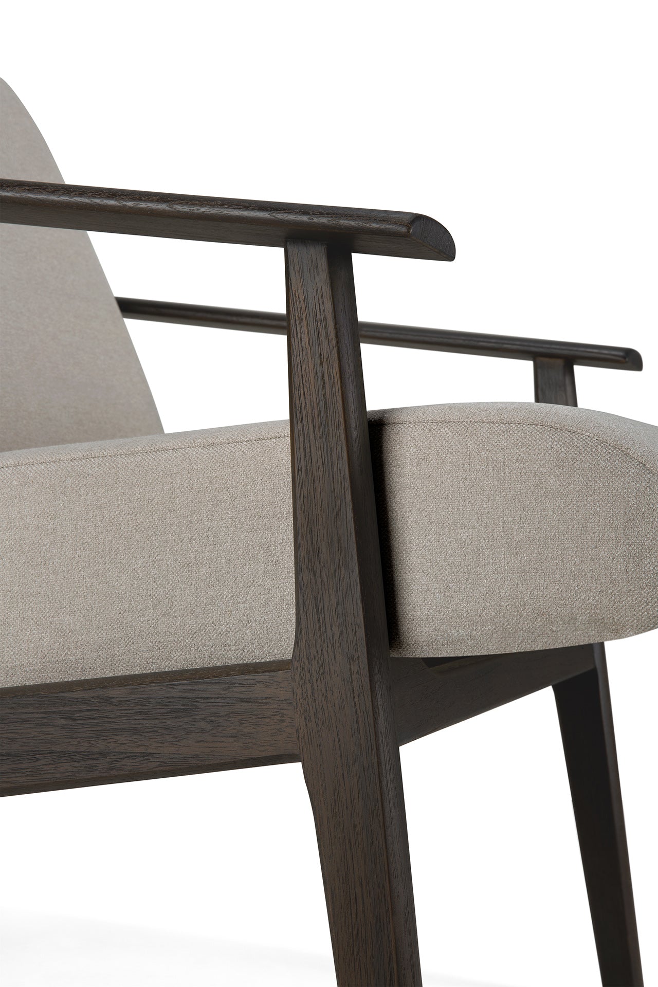 Aspekt-lounge-chair-with-armrest-and-warm-ash-fabric-cushion-Goode-Studio- Goode Studio