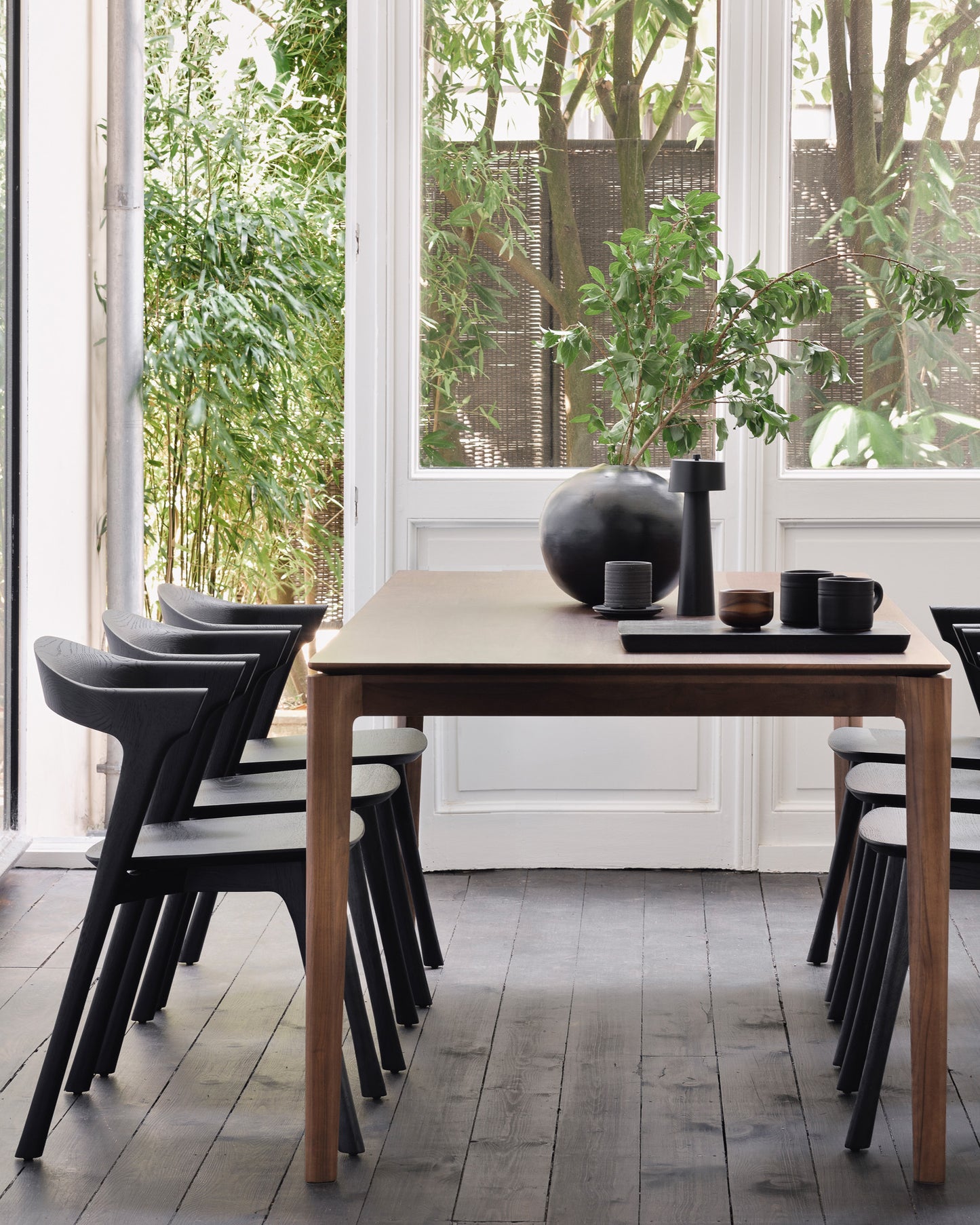 Bok-dining-table-teak-brown-Bok-dining-chair-black-Goode-Studio