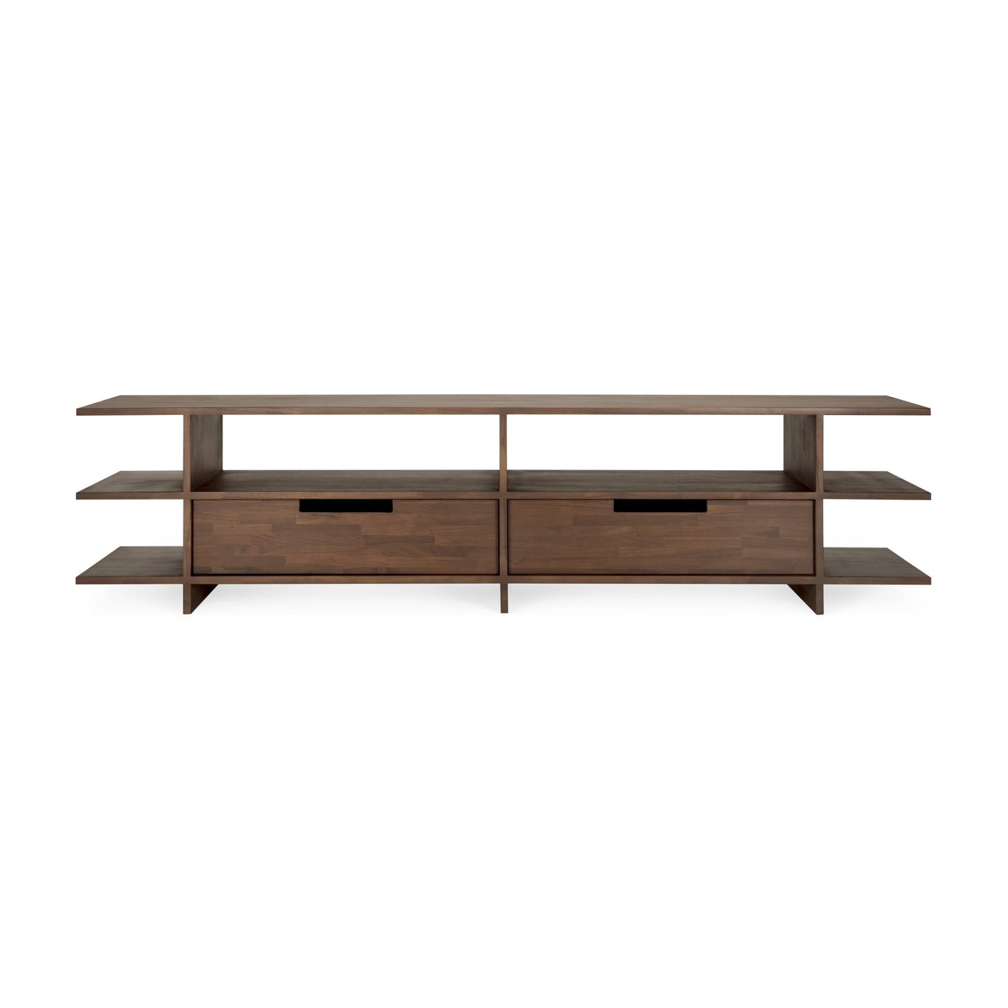 Kabuki-TV-cupboard-varnished-teak-brown-2-drawers-front-cut-Goode-Studio