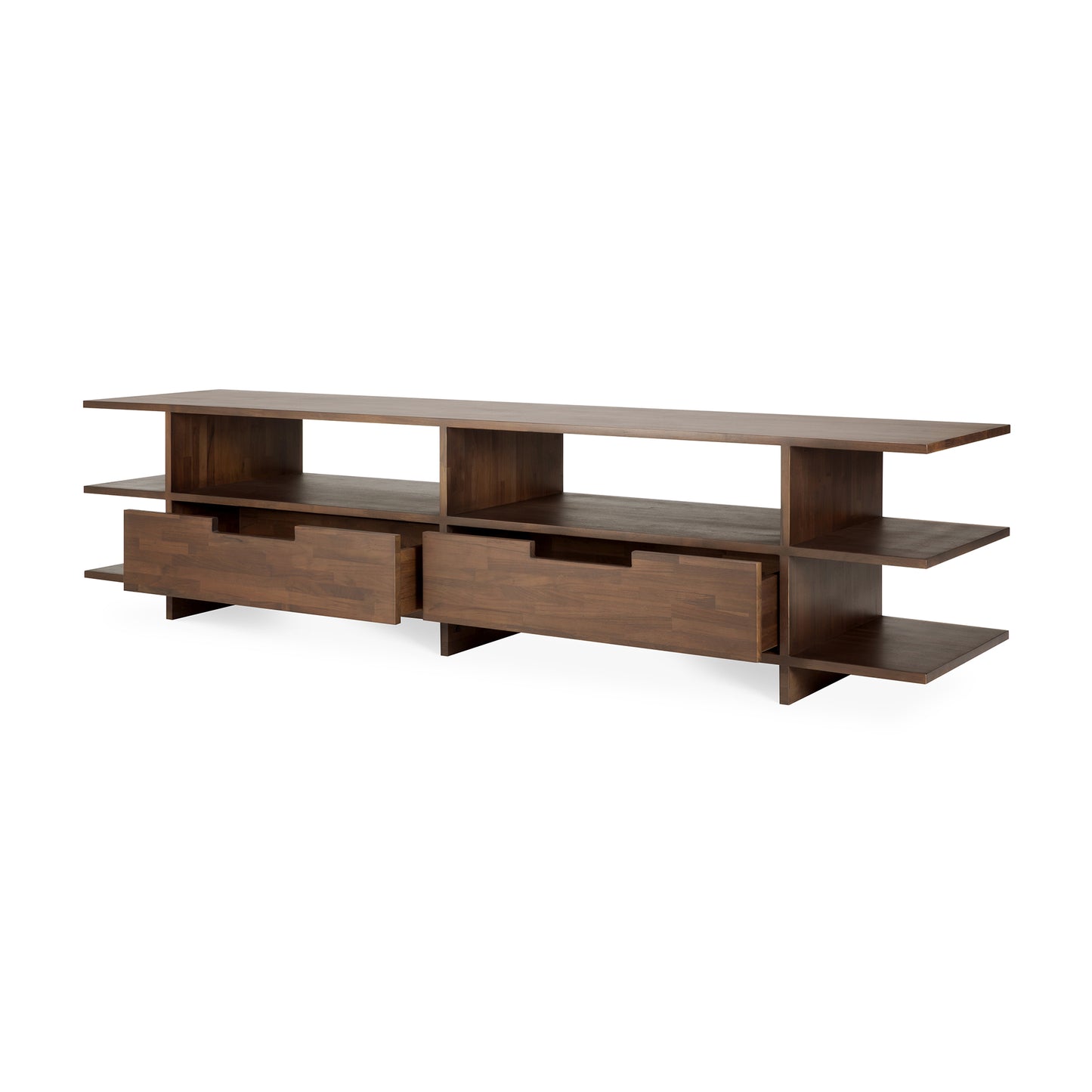 Kabuki-TV-cupboard-varnished-teak-brown-2-drawers-side-cut-Goode-Studio