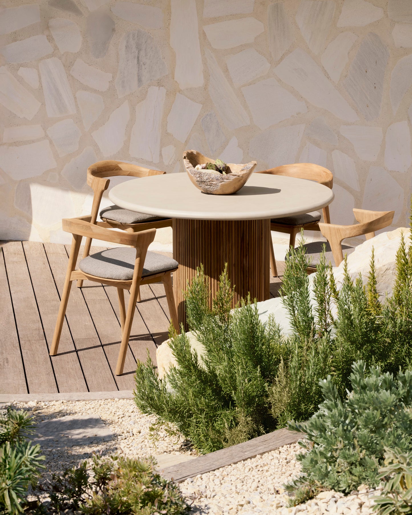 Roller-Max-dining-table-concrete-top-reclaimed-teak-base-Bok-outdoor-dining-chair-mocha-Goode-Studio