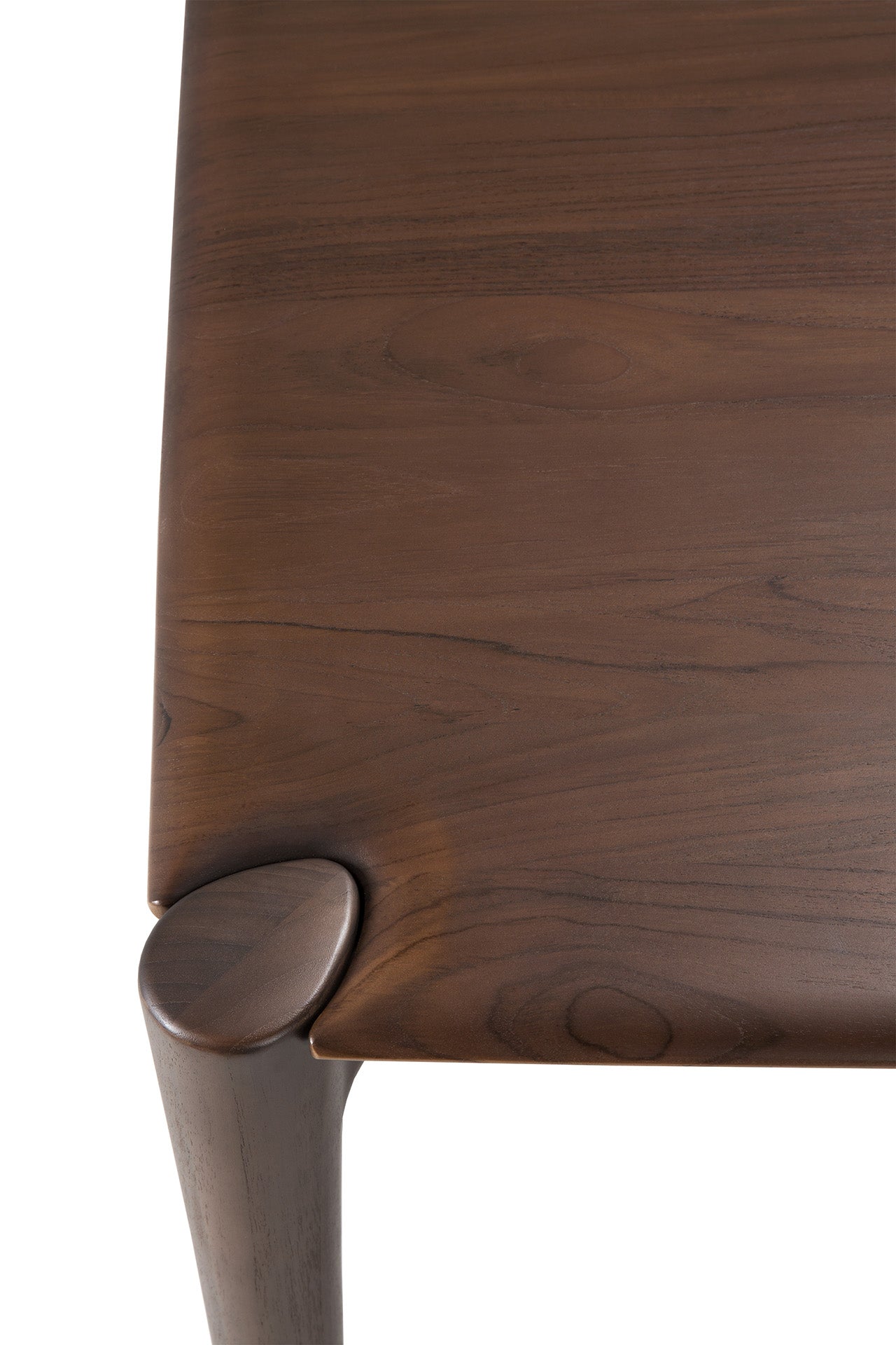 Modern solid teak brown dining table sculptural base design
